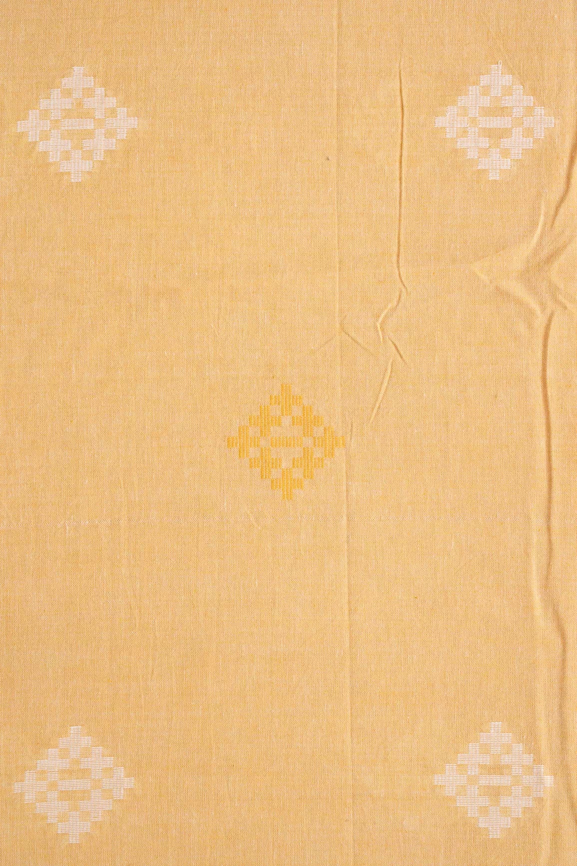 White And Mellow Yellow Small Booti Pattern Handwoven Organic Cotton Fabric