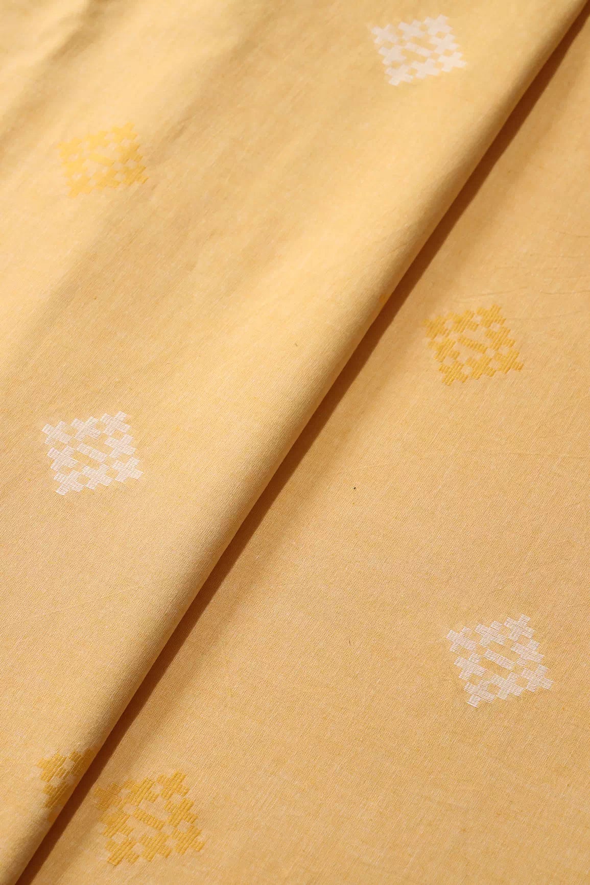 Yellow And White Handwoven Cotton Unstitched Suit Set (2 Piece)