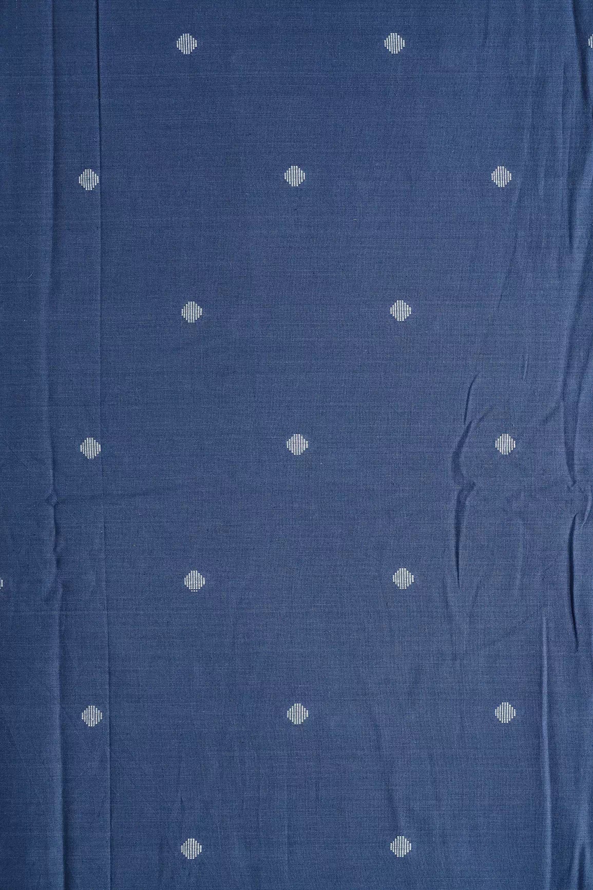 White And Blue Small Booti Pattern Handwoven Organic Cotton Fabric