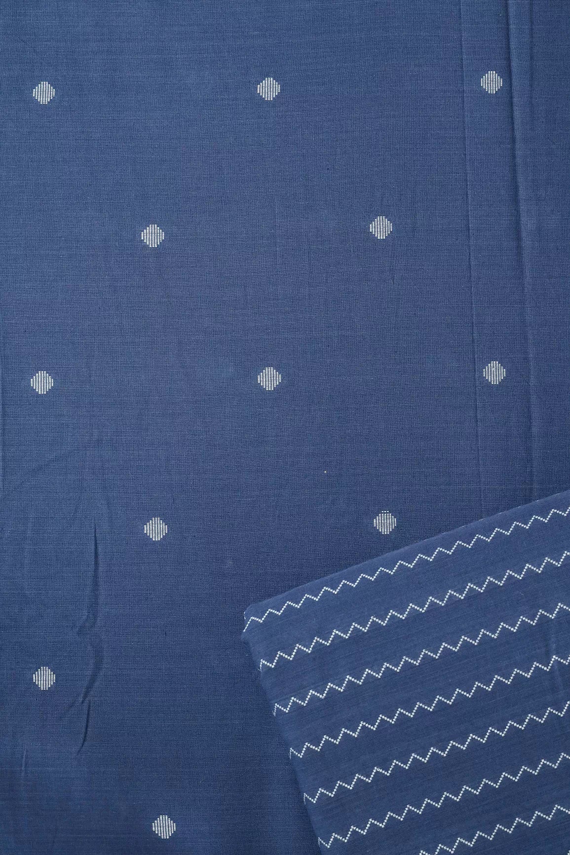 Blue And White Handwoven Cotton Unstitched Suit Set (2 Piece)