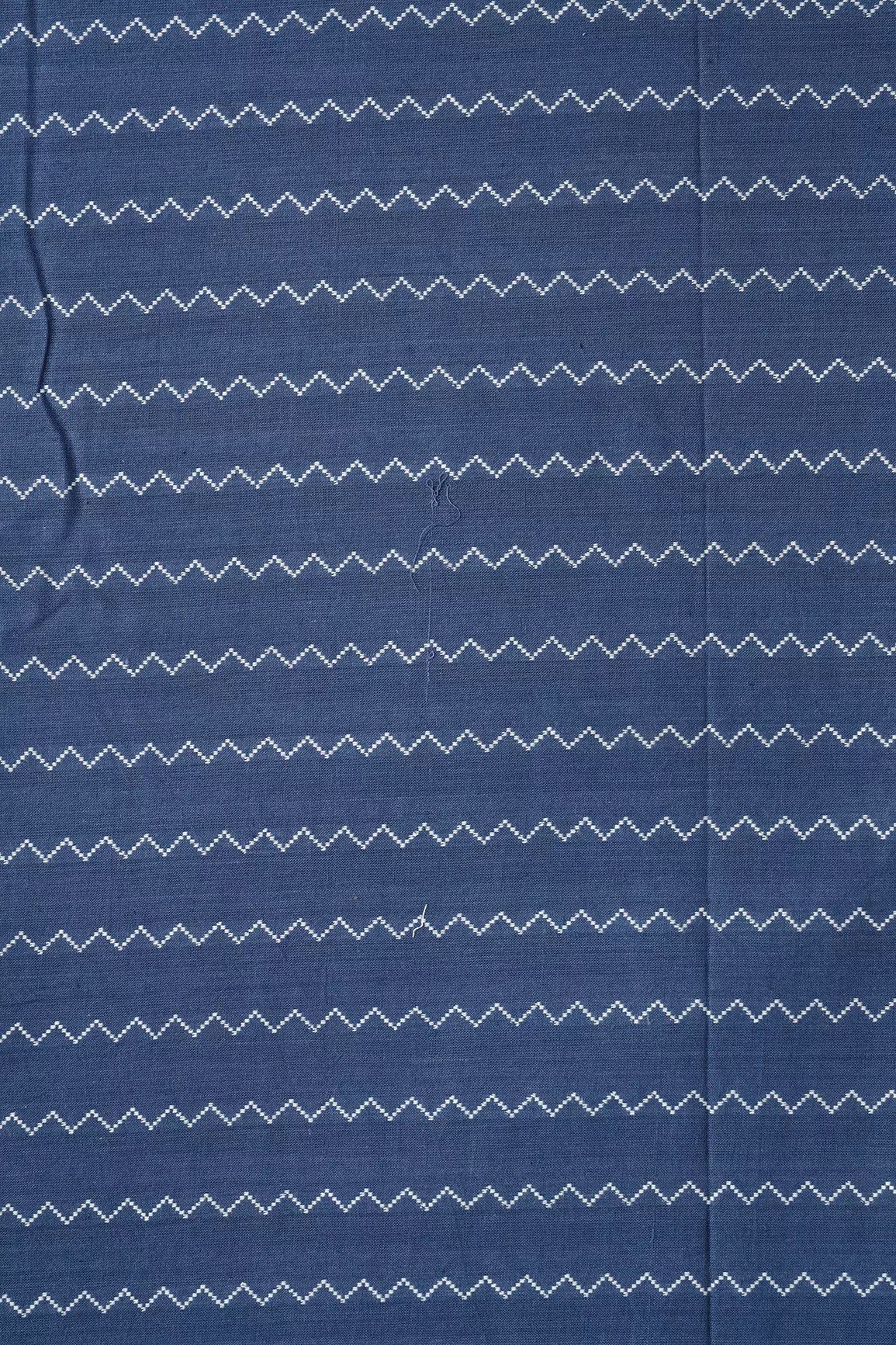 Blue And White Chevron Pattern On Handwoven Organic Cotton Fabric
