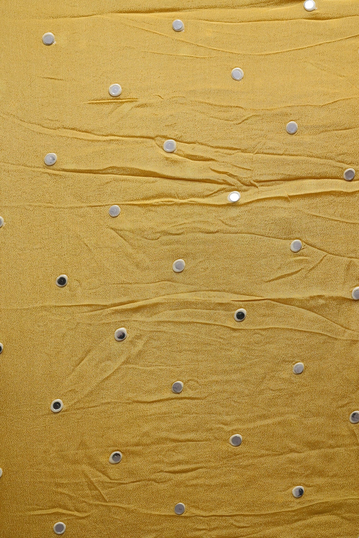 1.25 Meter Cut Piece Of Real Mirror Embroidery Work On Yellow Viscose Chinnon Chiffon Fabric