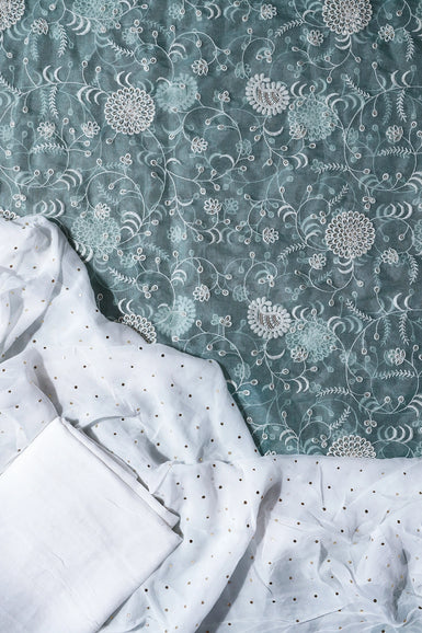 Teal And White Unstitched Suit Set (3 Piece)