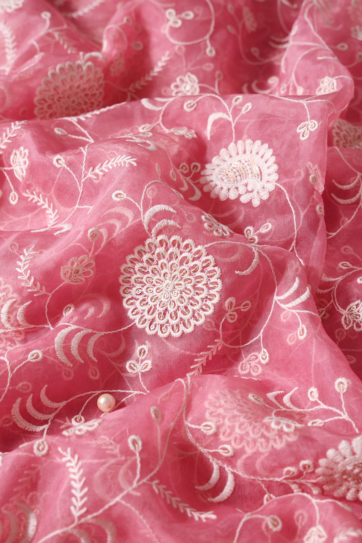 Pink And White Saree set (2 Piece)