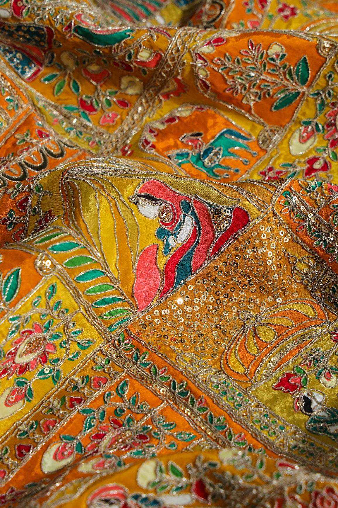 Positional Print With Zari and Sequins Traditional Embroidery On Musta