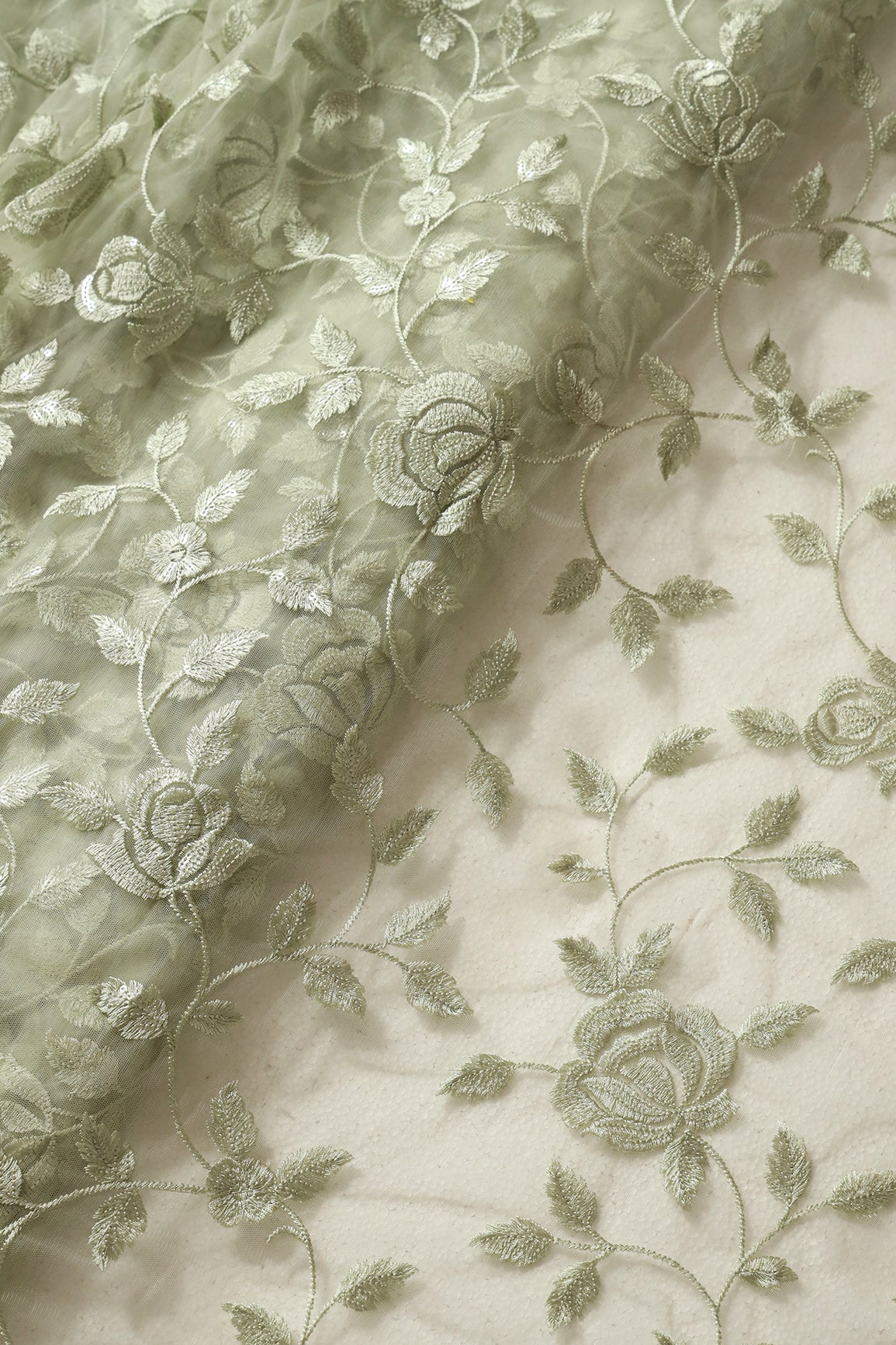 Olive And White Unstitched Lehenga Set Fabric (3 Piece)