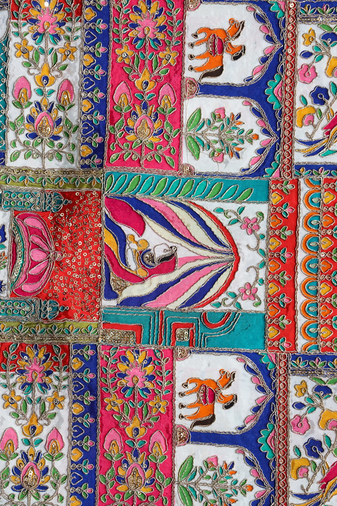 Positional Print with Zari And Sequins Traditional Embroidery On White Crepe Fabric