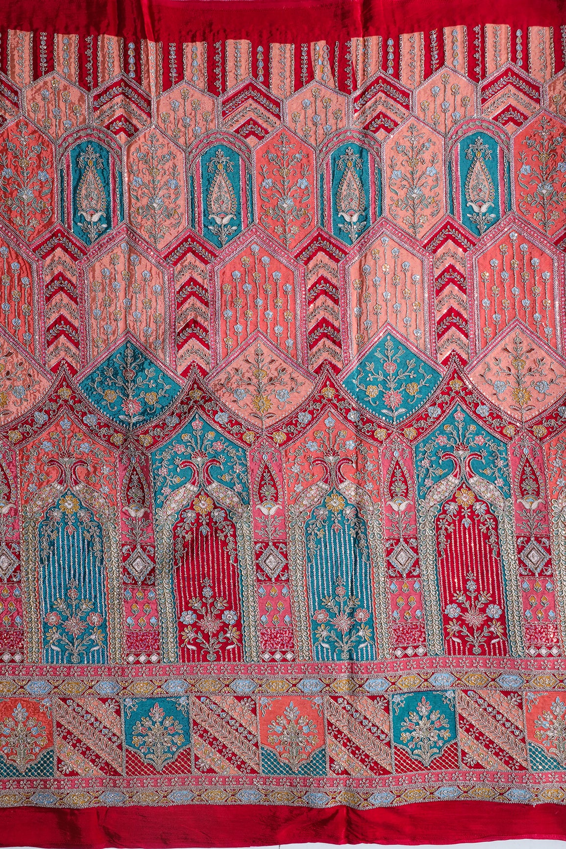 Big Width "48" Heavy Gold Zari With Sequins Floral Embroidery On Rani Pure Crepe Fabric