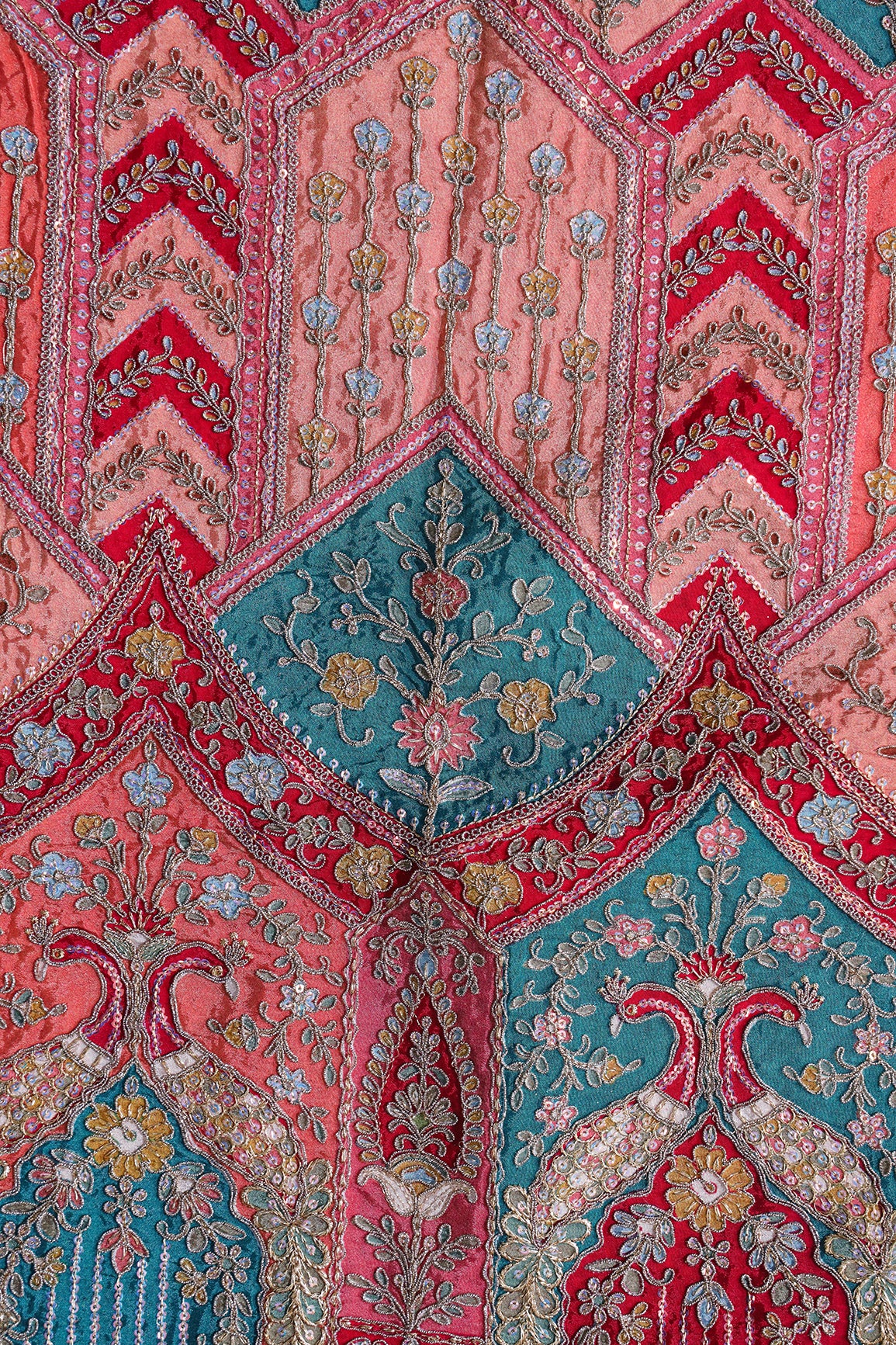 Big Width "48" Heavy Gold Zari With Sequins Floral Embroidery On Rani Pure Crepe Fabric