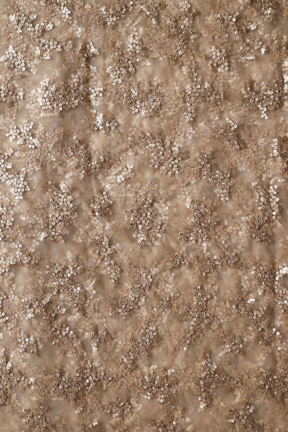 Exclusive Beige Thread With Sequins Abstract Embroidery Work On Beige Soft Net Fabric