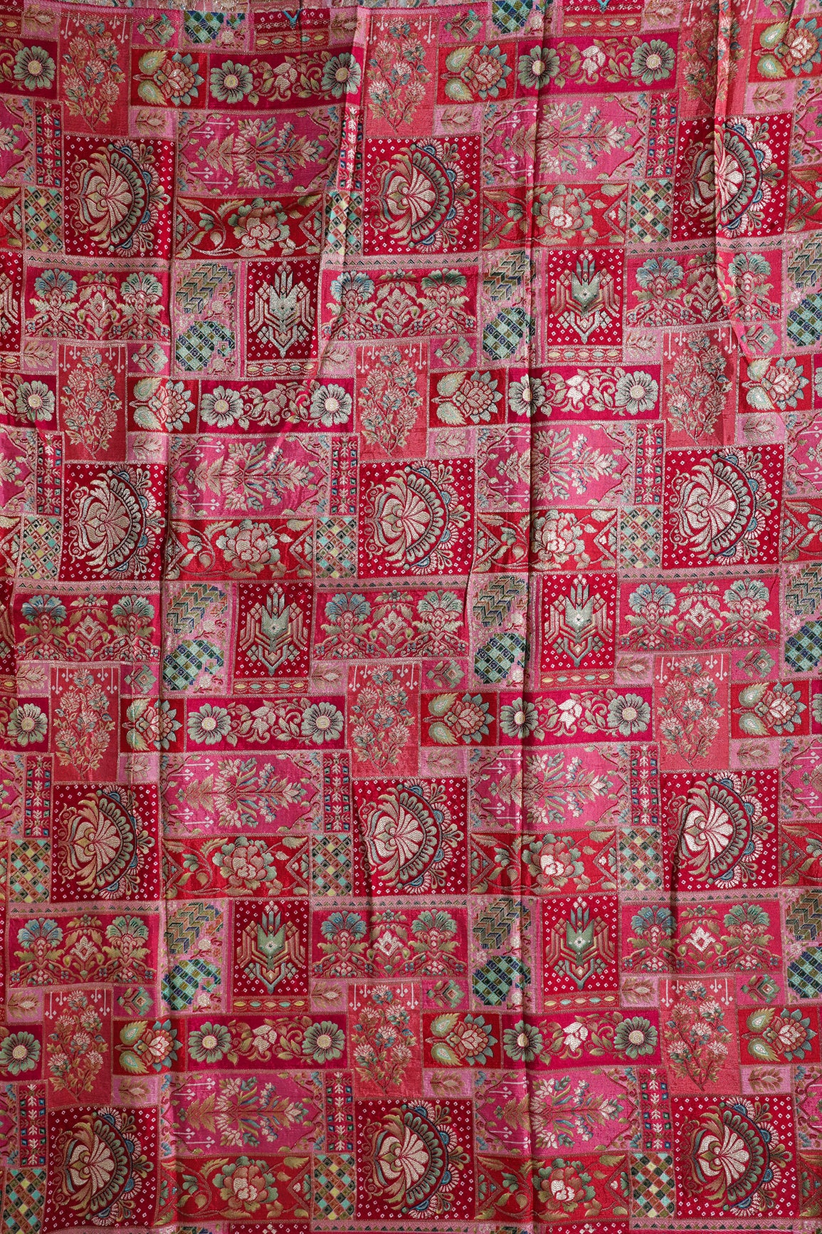 Positional Floral Print On Rani Viscose Dola Silk Jacquard Fabric