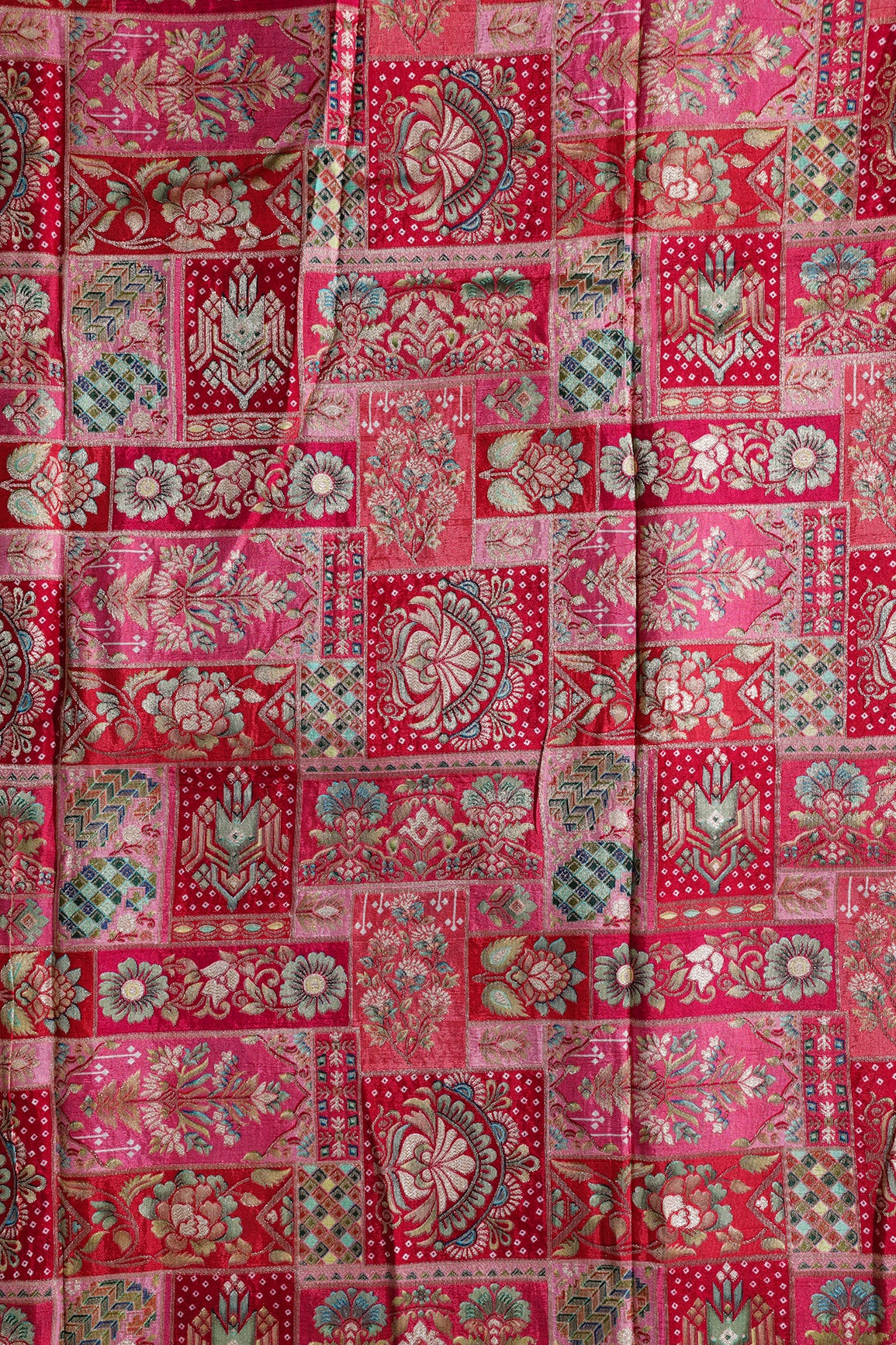 Positional Floral Print On Rani Viscose Dola Silk Jacquard Fabric