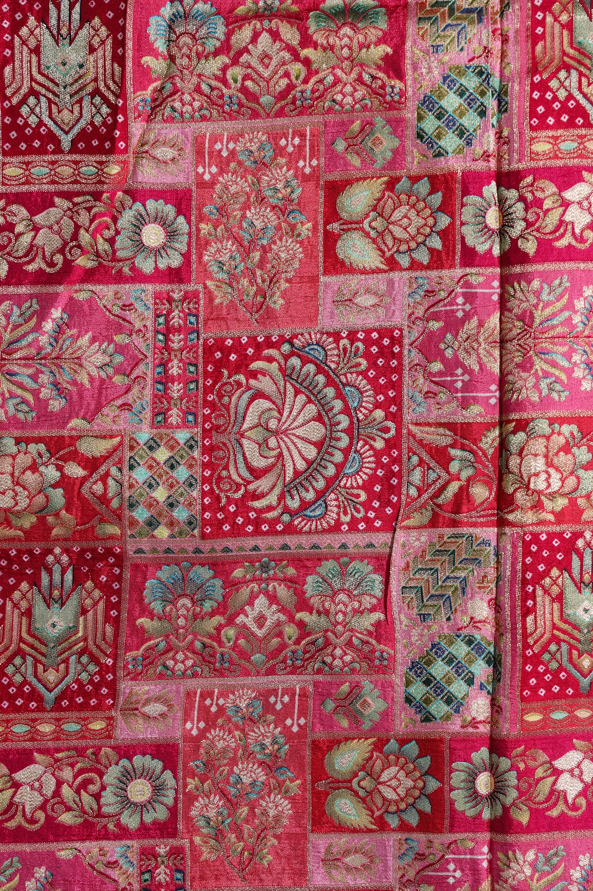 Positional Floral Print On Rani Viscose Dola Silk Jacquard Fabric