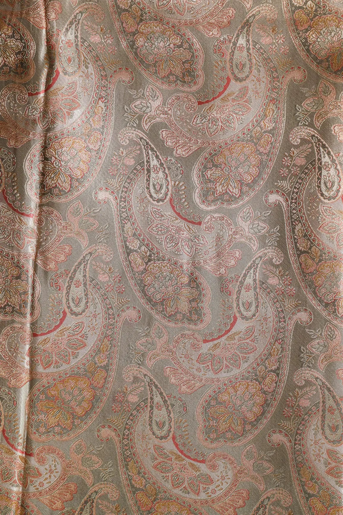 Positional Floral Print On Pastel Olive Viscose Dola Silk Jacquard Fabric
