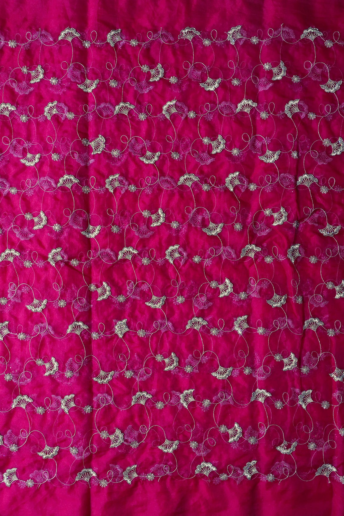 Gold Zari With Beads Beautiful Floral Embroidery On Rani Organza Fabric