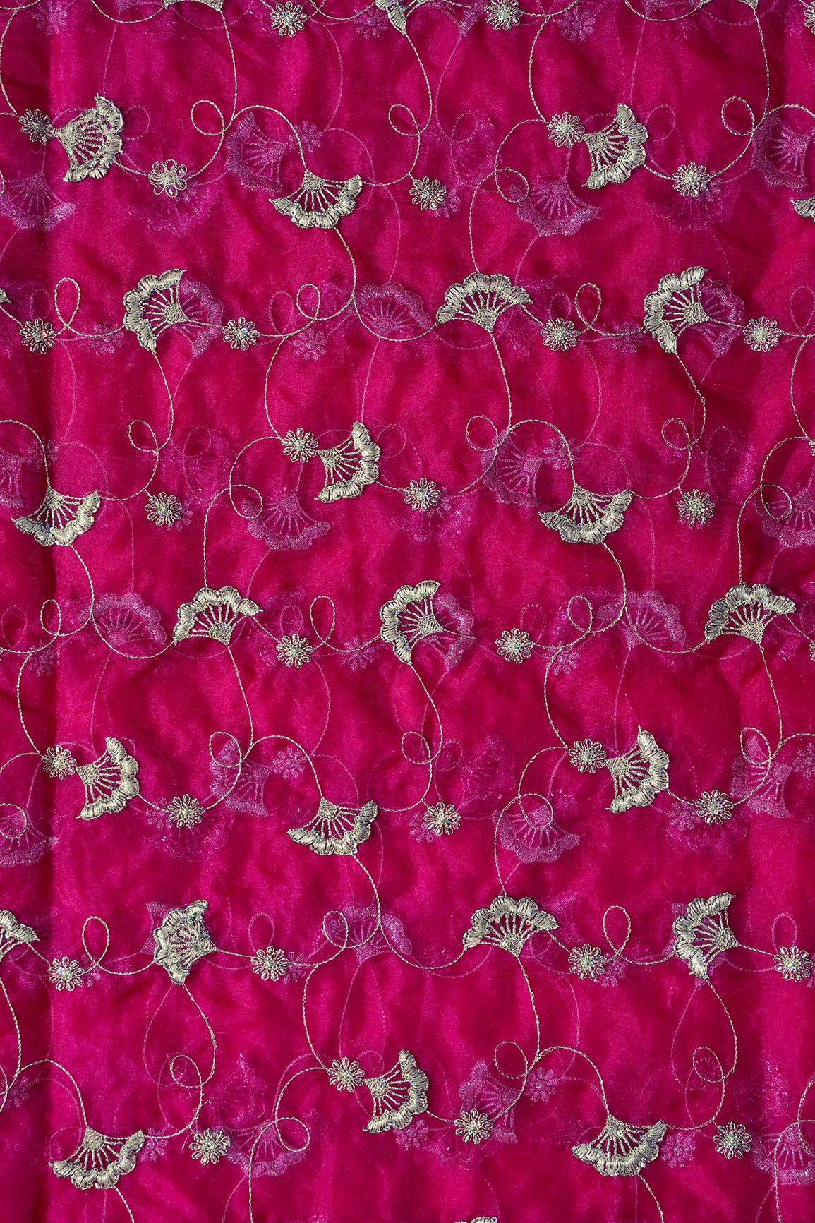 Gold Zari With Beads Beautiful Floral Embroidery On Rani Organza Fabric