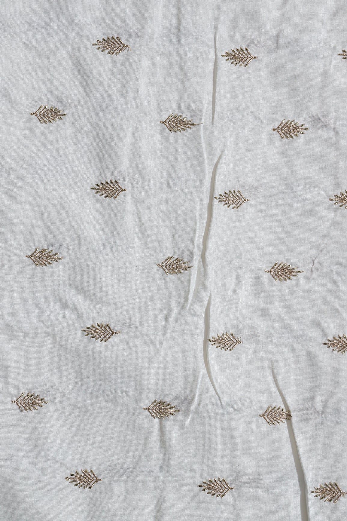 Beads Work With Zari Leafy Floral Embroidery On Pure Dyeable Tussar Silk Fabric