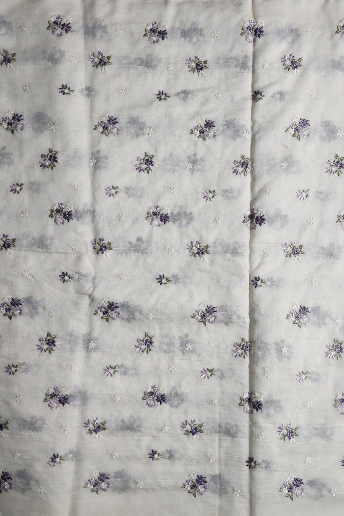 Purple and Lilac Beautiful Floral Embroidery On Pure Mul Chanderi Silk Fabric