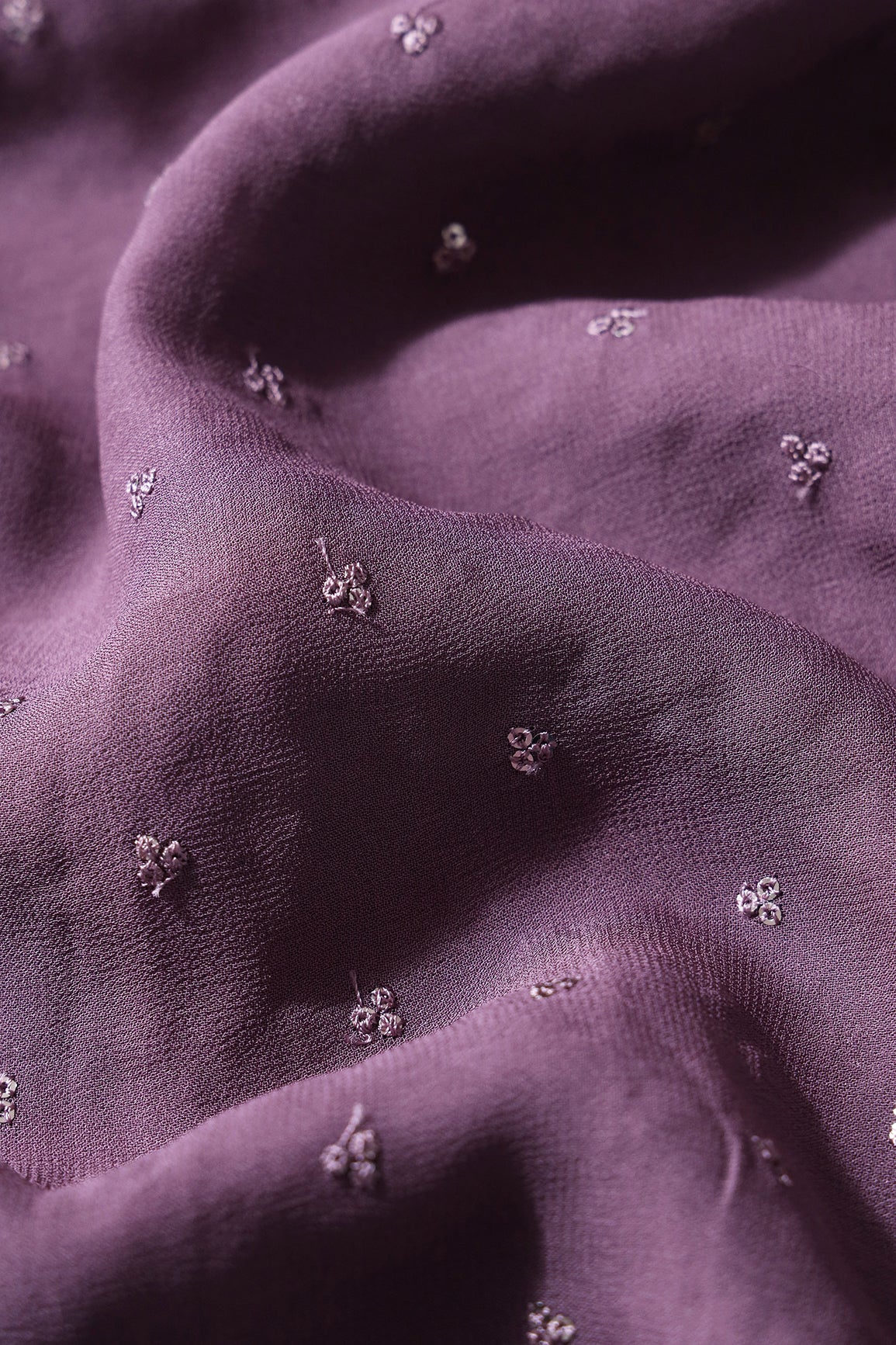 Small Motif Sequins Embroidery On Voila Purple Viscose Georgette Fabric