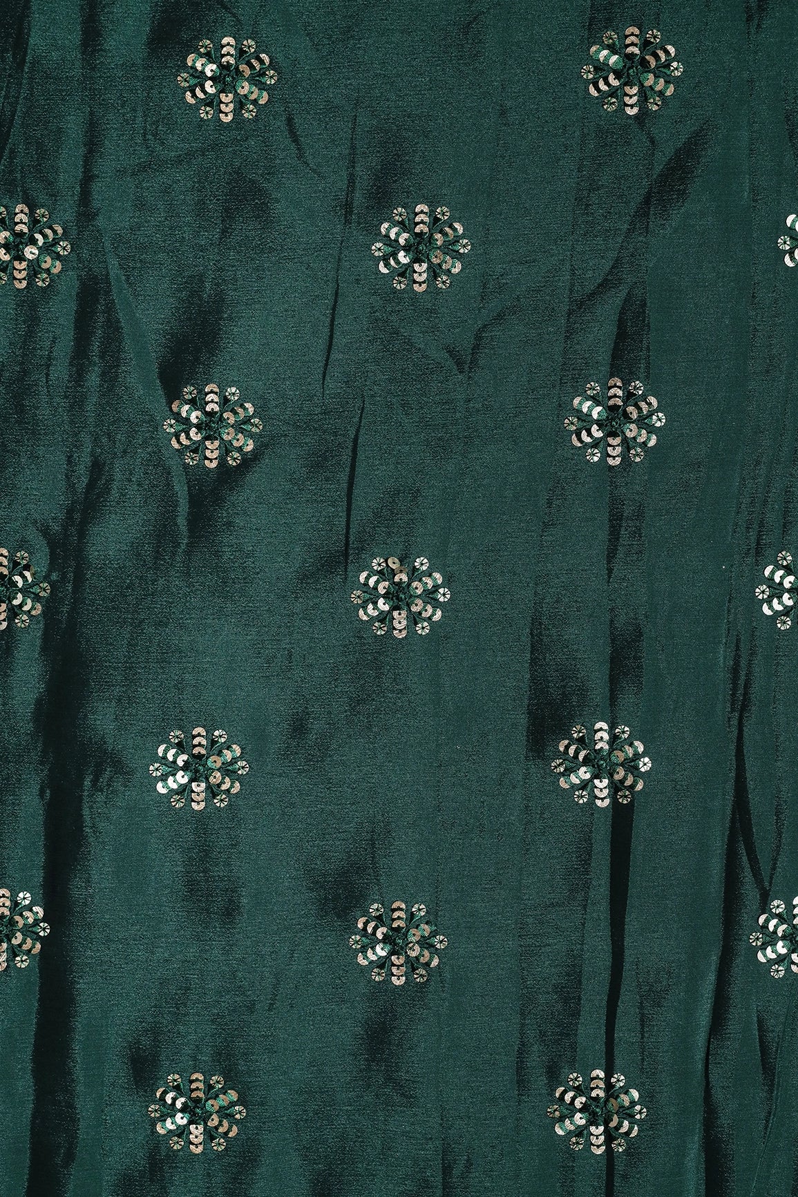 Green Thread With Gold Sequins Floral Butta Embroidery Work On Bottle Green Chinnon Chiffon Fabric