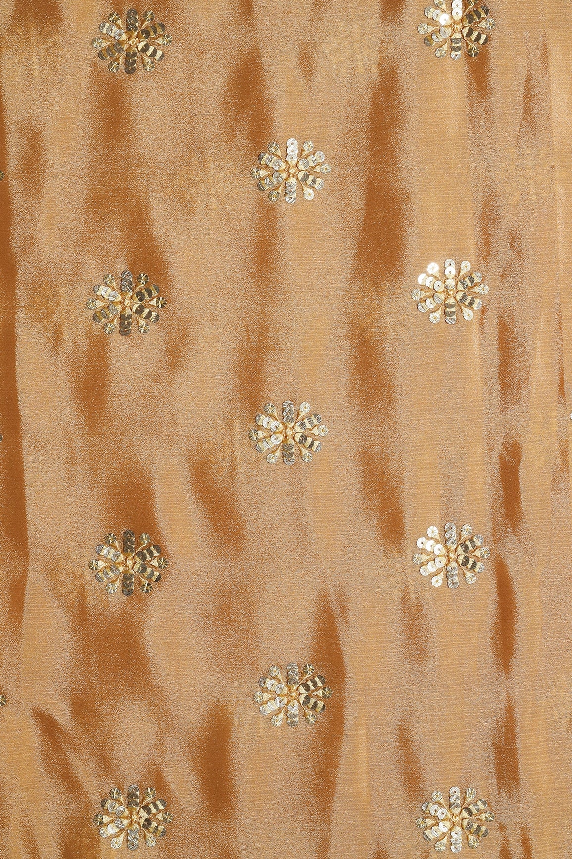 Beige Thread With Gold Sequins Floral Butta Embroidery Work On Beige Chinnon Chiffon Fabric