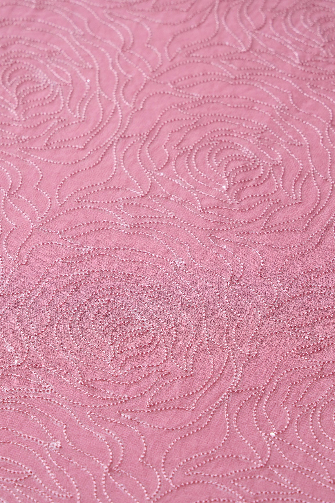 Water Sequins Floral Heavy Embroidery On Thulian Pink Viscose Georgette Fabric
