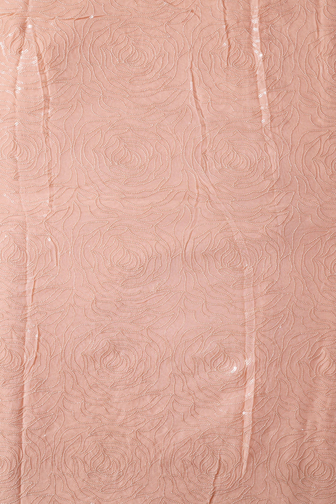 Water Sequins Floral Heavy Embroidery On Peach Viscose Georgette Fabric