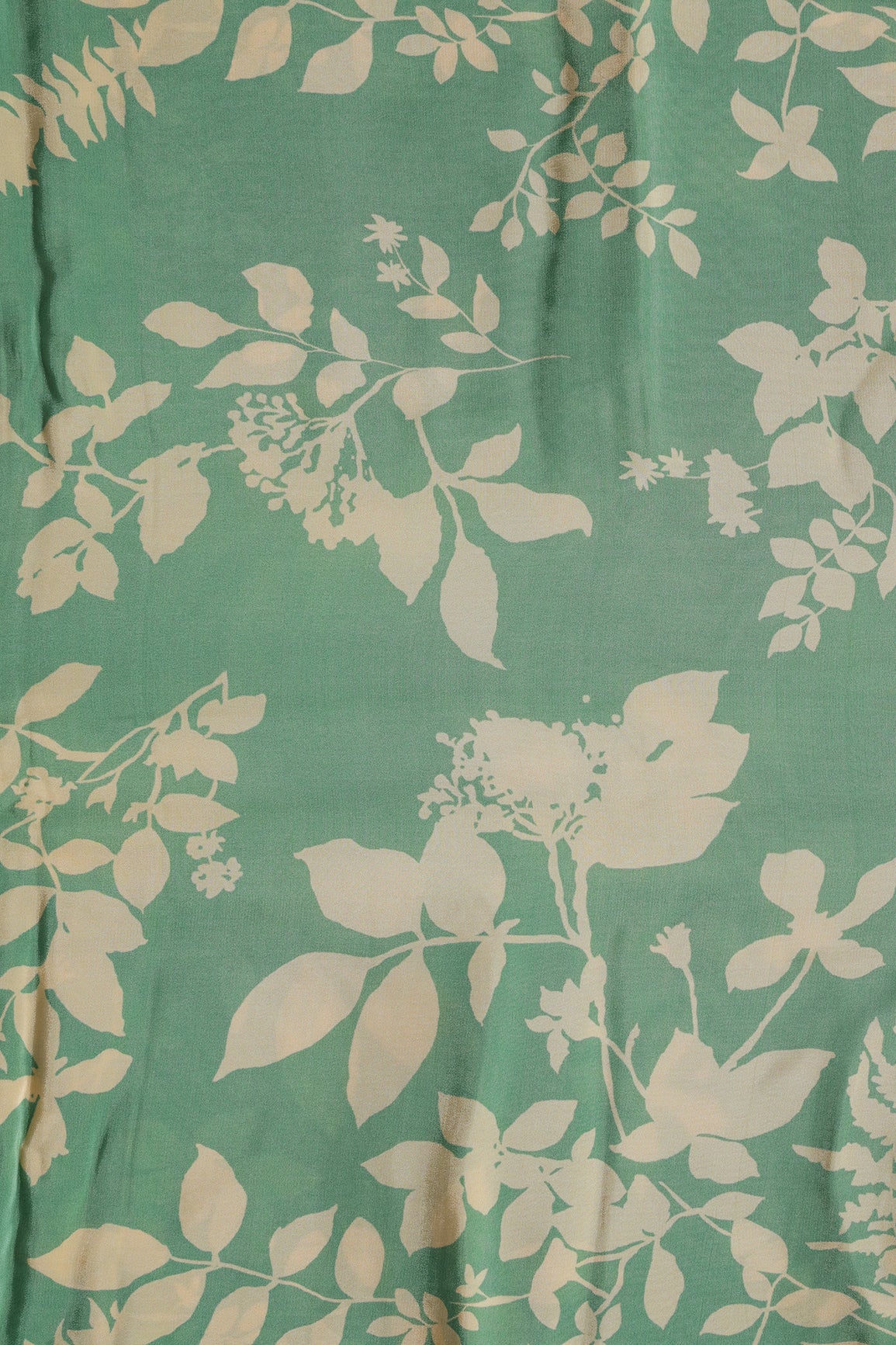 Light Olive And Cream Floral Pattern Digital Print On Pure Crepe Fabric