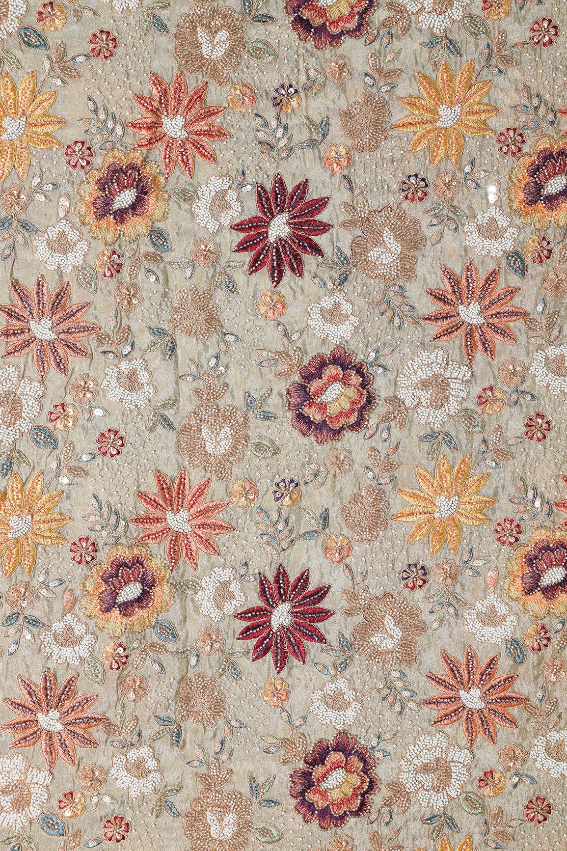 Heavy Original Beads Embroidery With Sequins Zari & Multi Thread Embroidery Work on Natural Viscose Zari Tissue Fabric