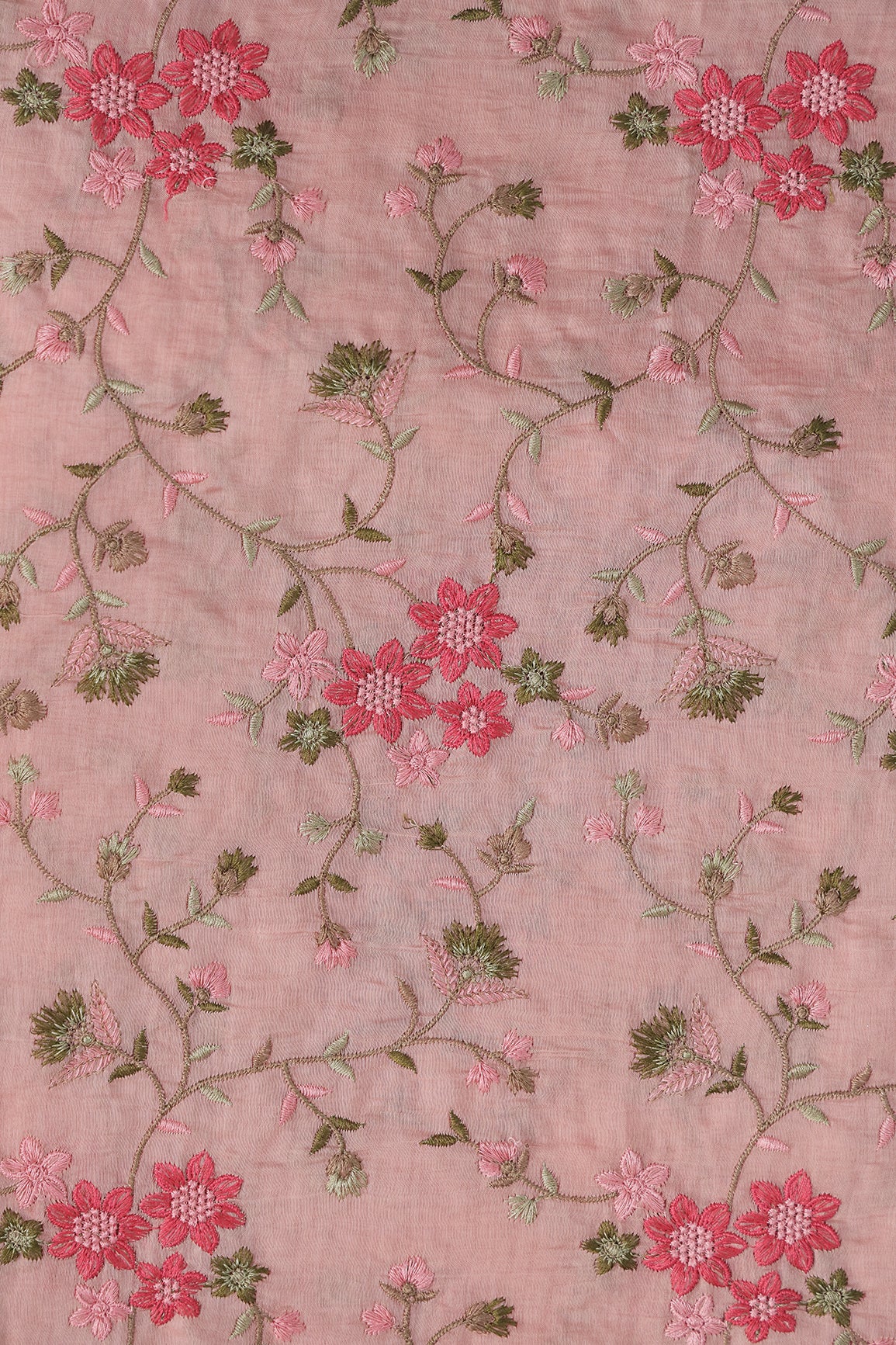 Beautiful Multi Thread Floral Embroidery Work On Gajri Pure Mul Chanderi Silk Fabric