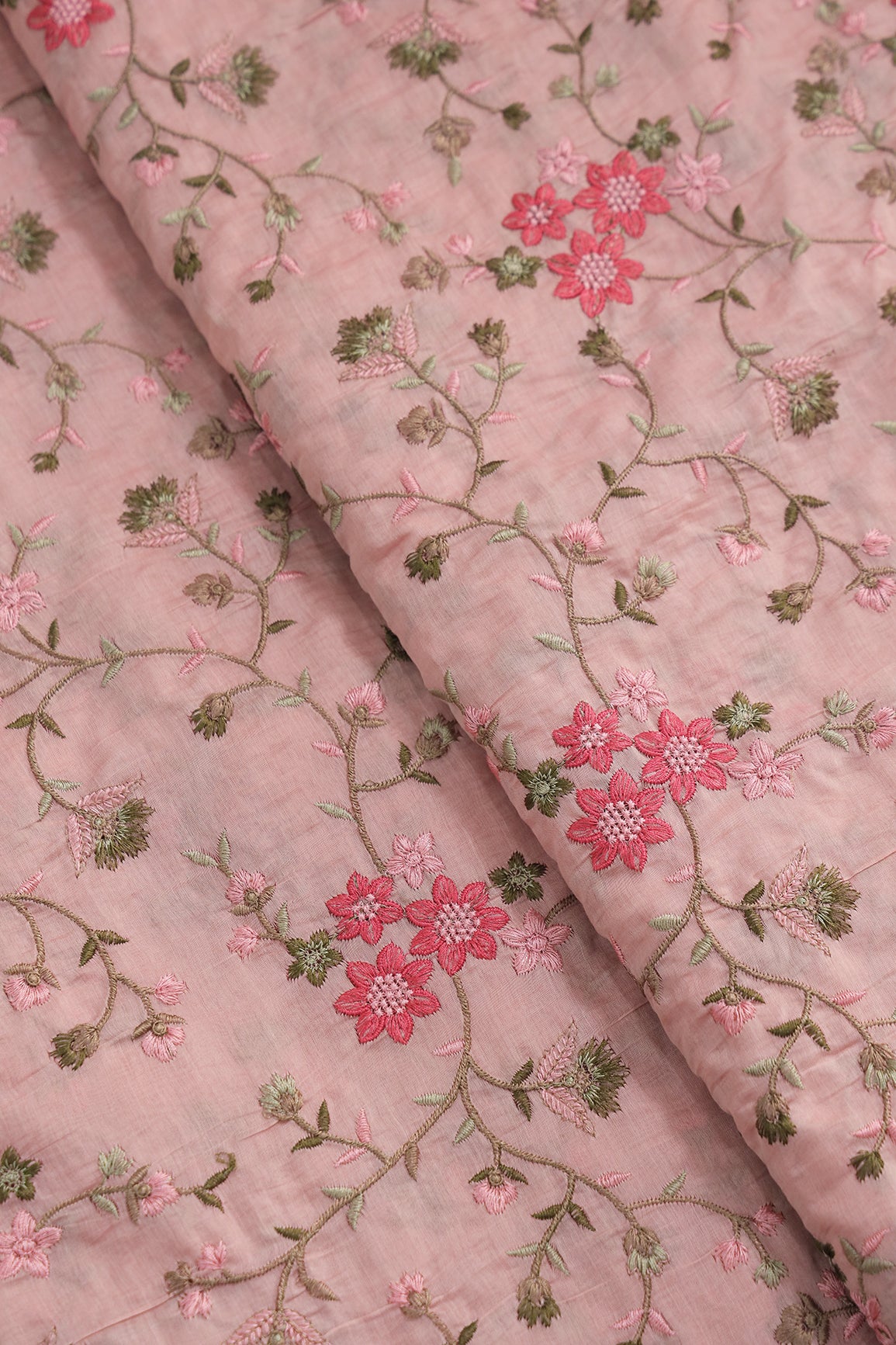 Beautiful Multi Thread Floral Embroidery Work On Gajri Pure Mul Chanderi Silk Fabric