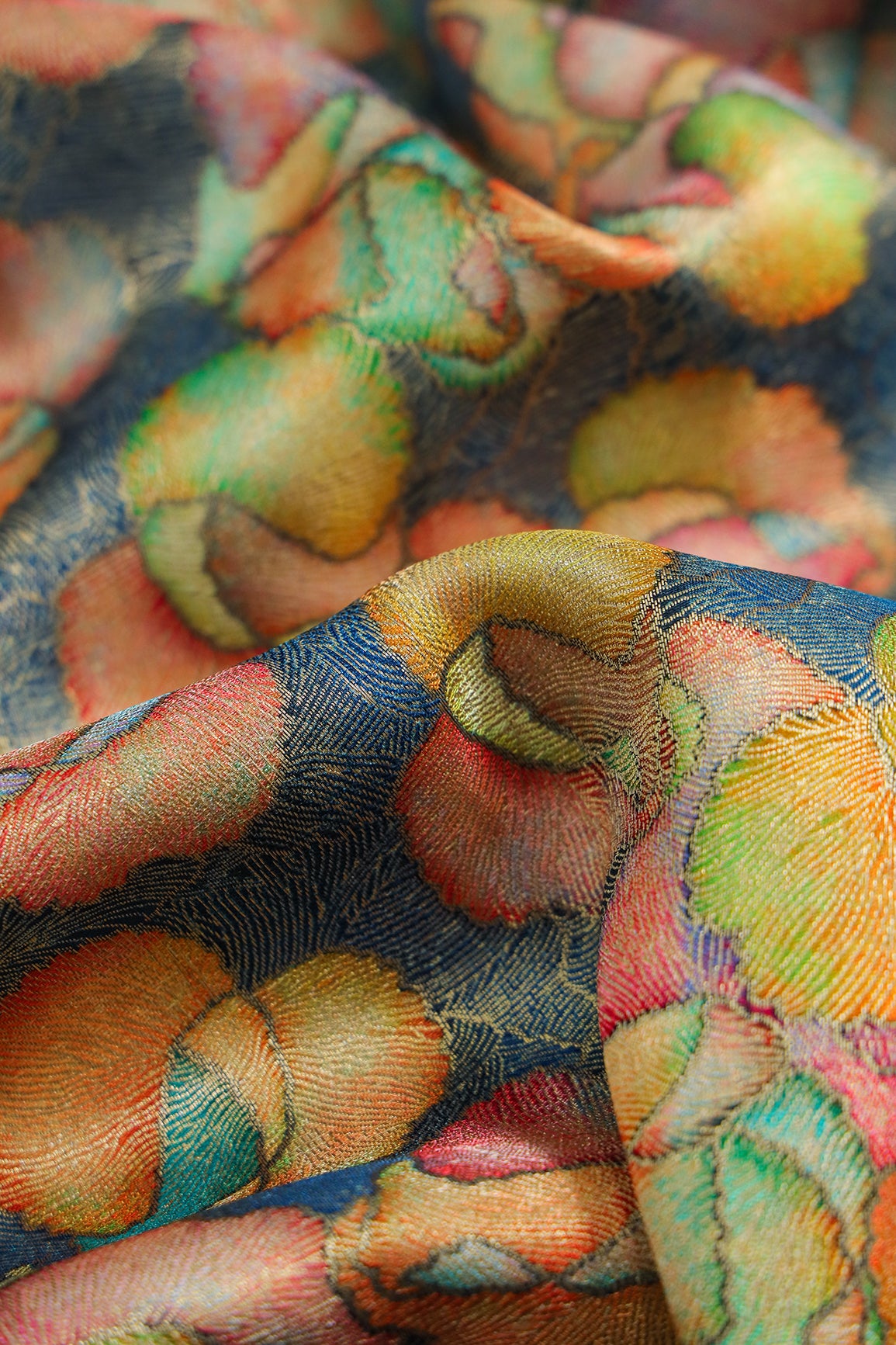 Positional Print On Rama Viscose Dola Silk Jacquard Fabric
