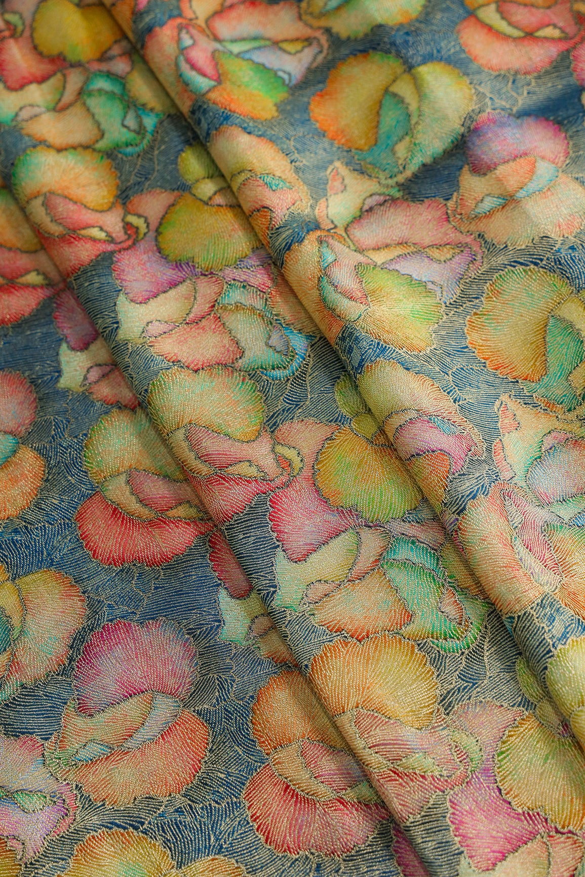 Positional Print On Rama Viscose Dola Silk Jacquard Fabric