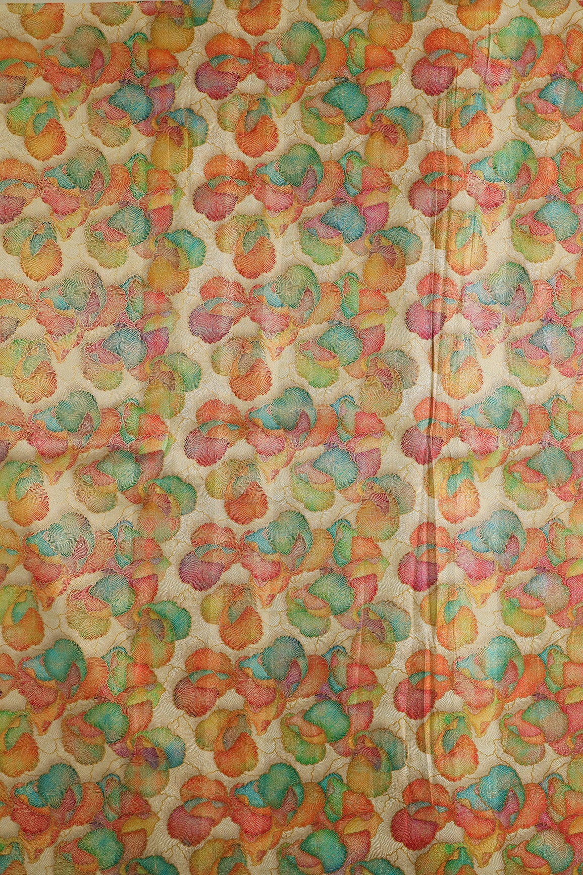 Positional Print On Beige Viscose Dola Silk Jacquard Fabric