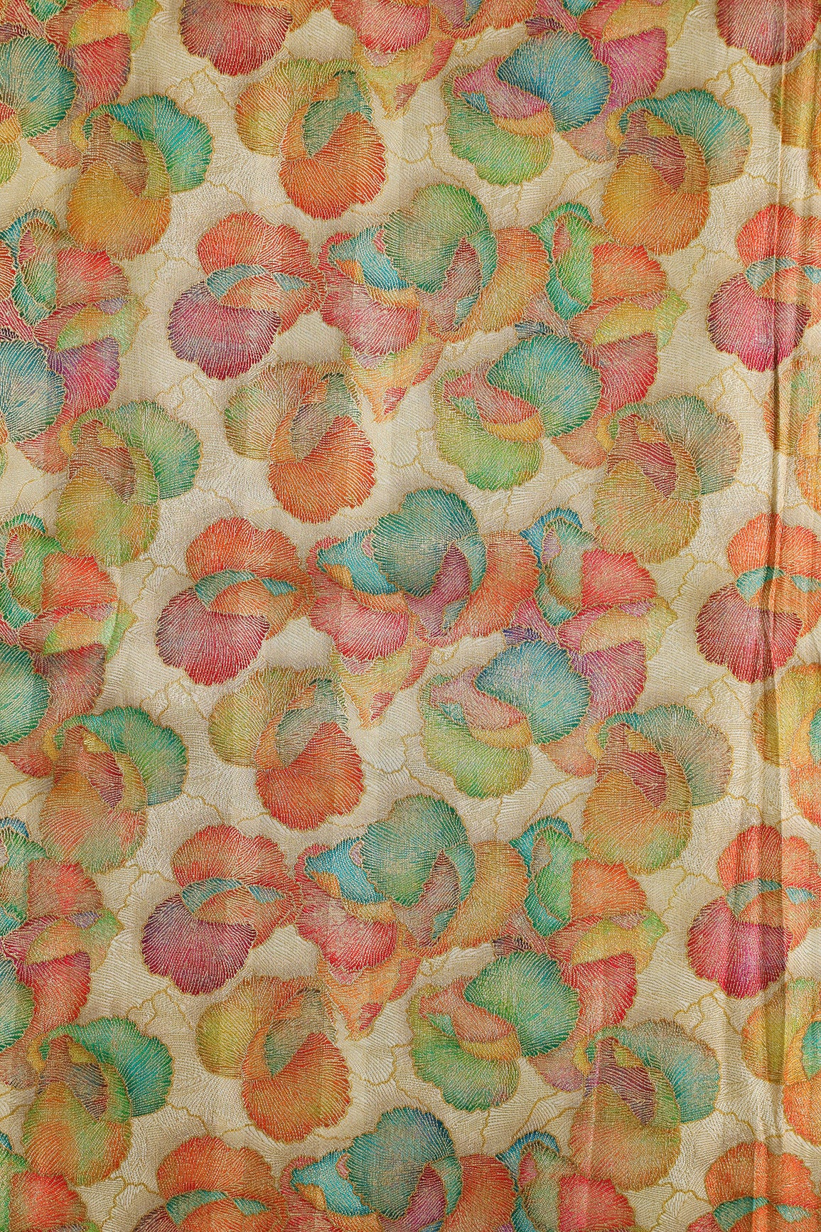 Positional Print On Beige Viscose Dola Silk Jacquard Fabric