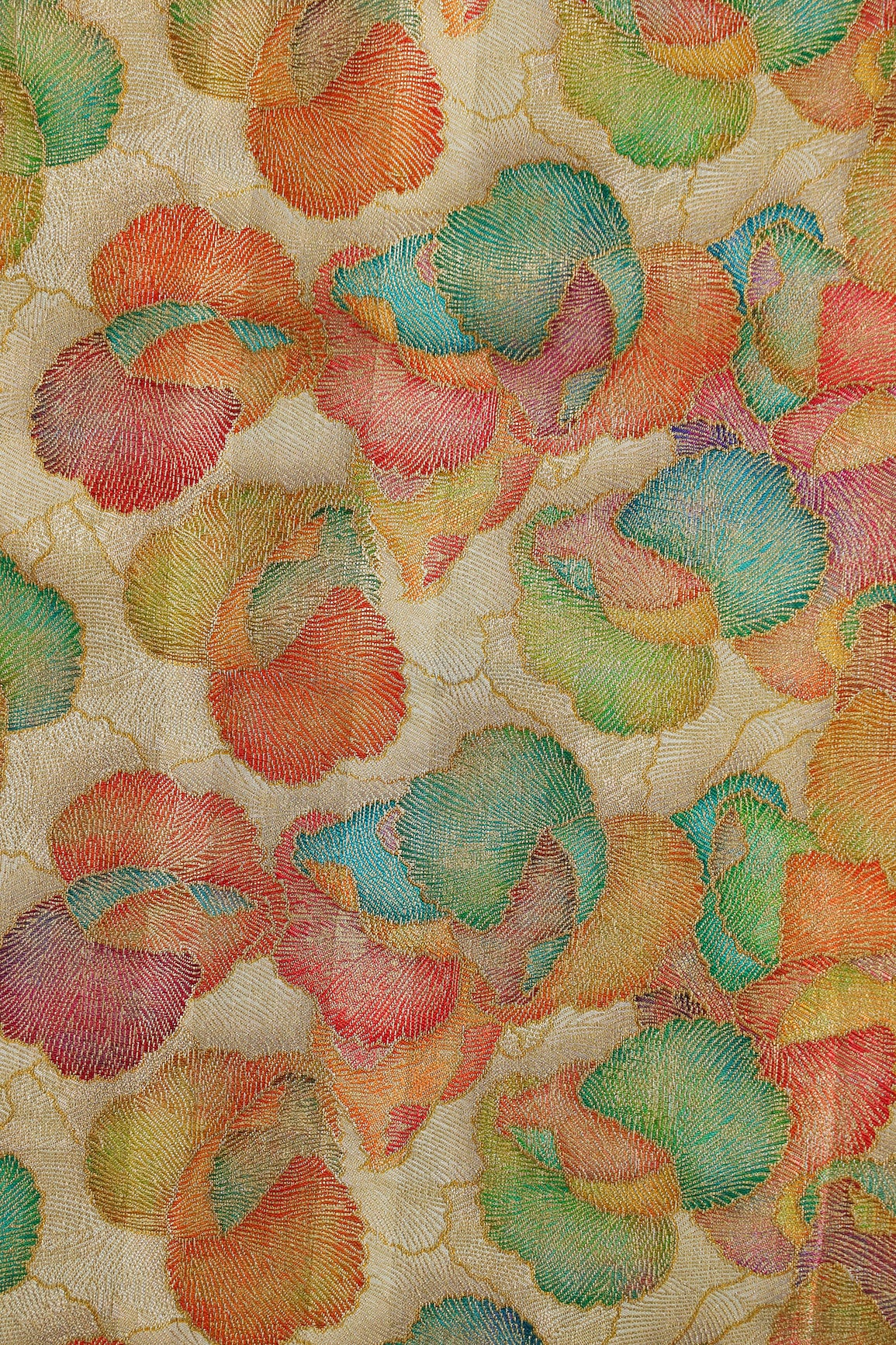 Positional Print On Beige Viscose Dola Silk Jacquard Fabric