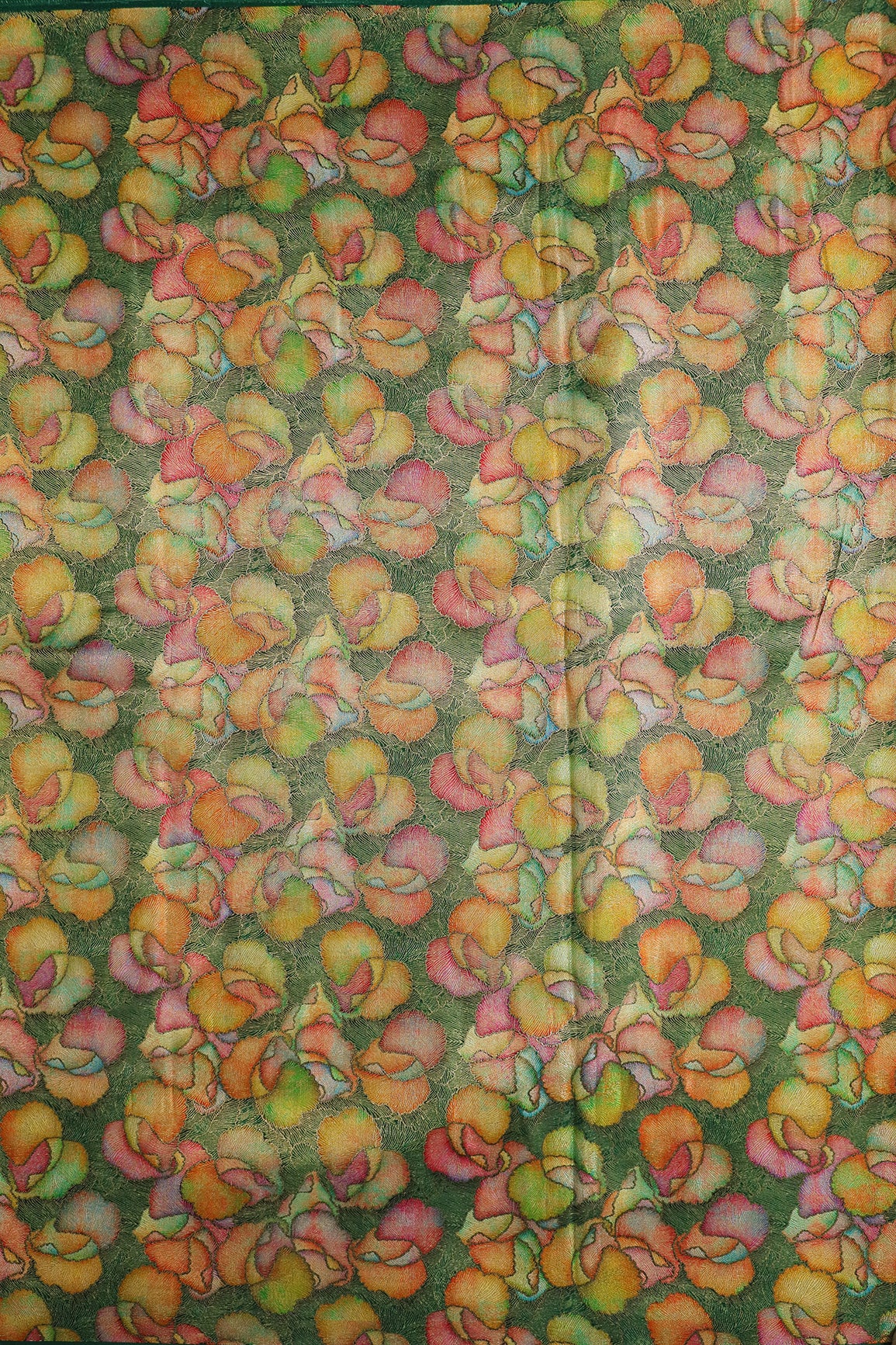 Positional Print On Bottle Green Viscose Dola Silk Jacquard Fabric