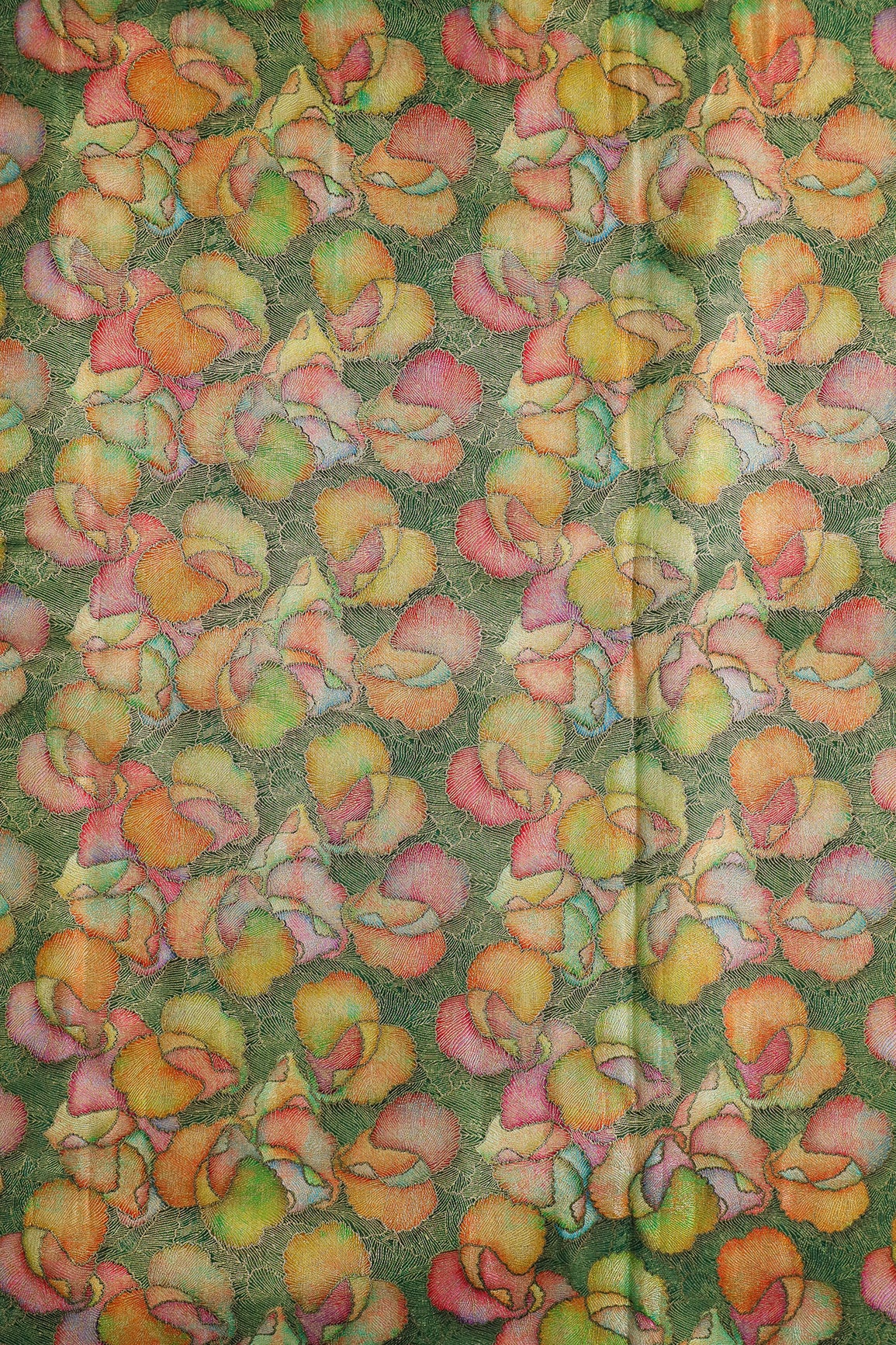 Positional Print On Bottle Green Viscose Dola Silk Jacquard Fabric