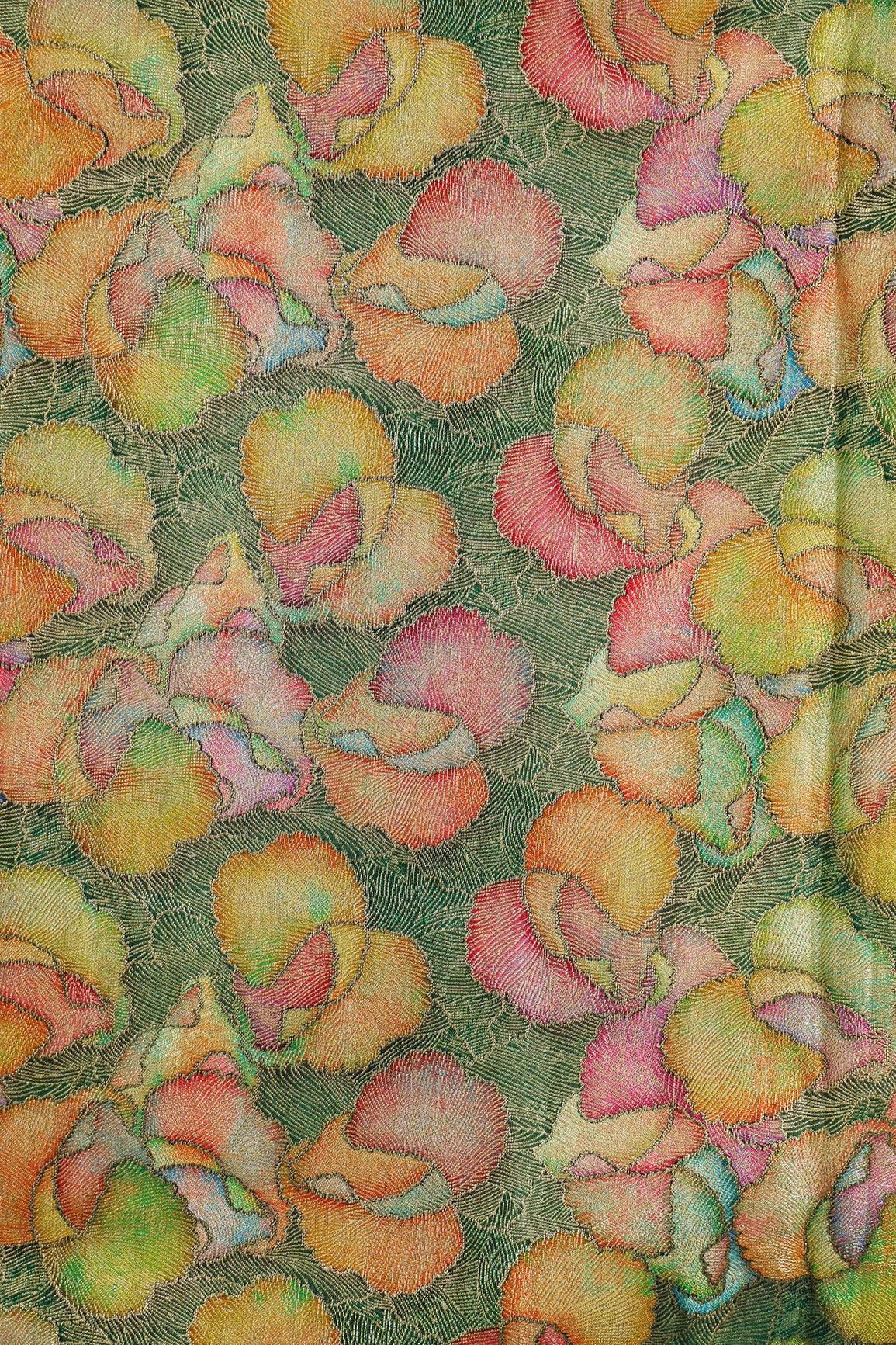 Positional Print On Bottle Green Viscose Dola Silk Jacquard Fabric
