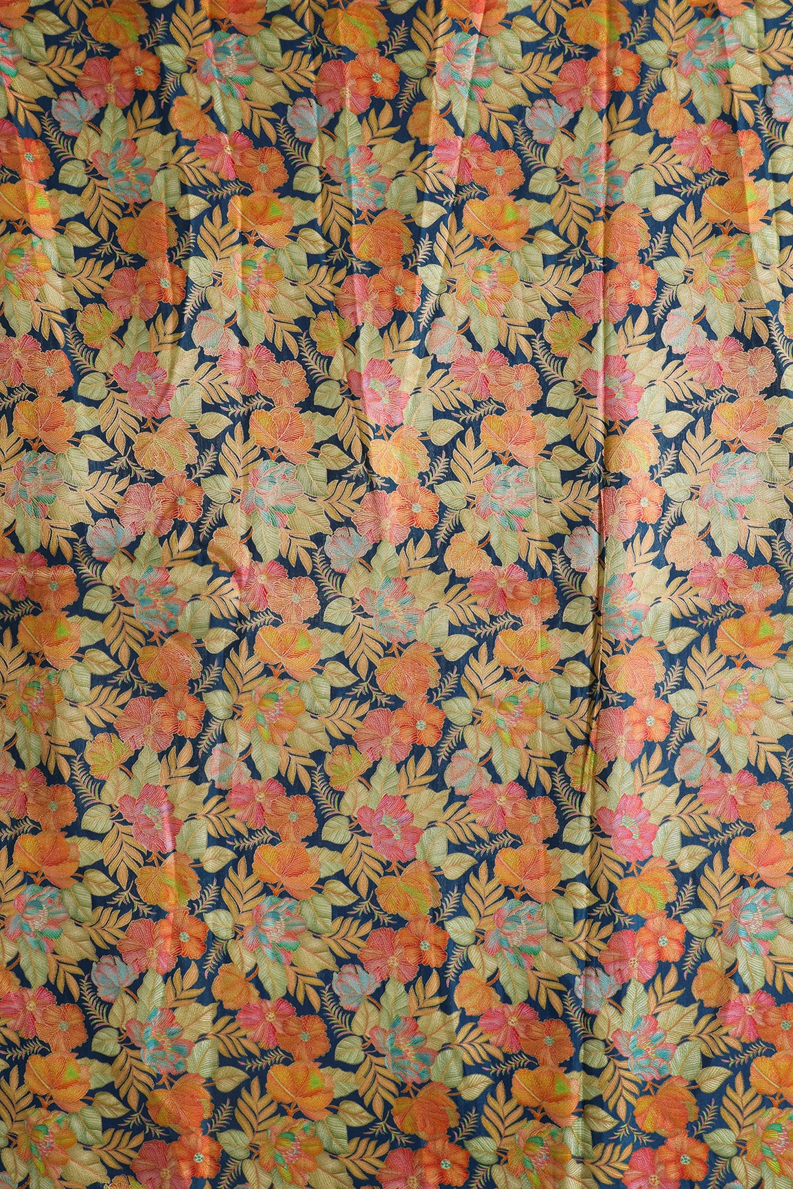 Positional Floral Print On Rama Viscose Dola Silk Jacquard Fabric