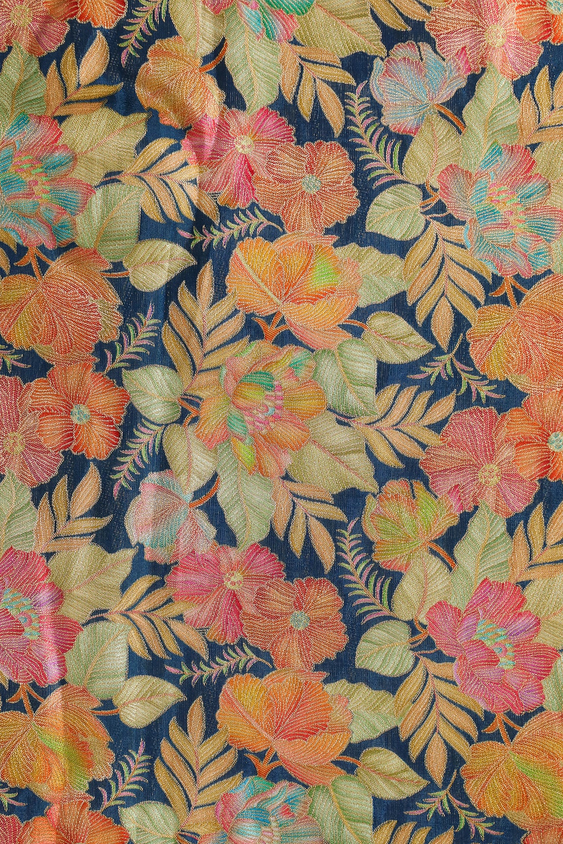 Positional Floral Print On Rama Viscose Dola Silk Jacquard Fabric