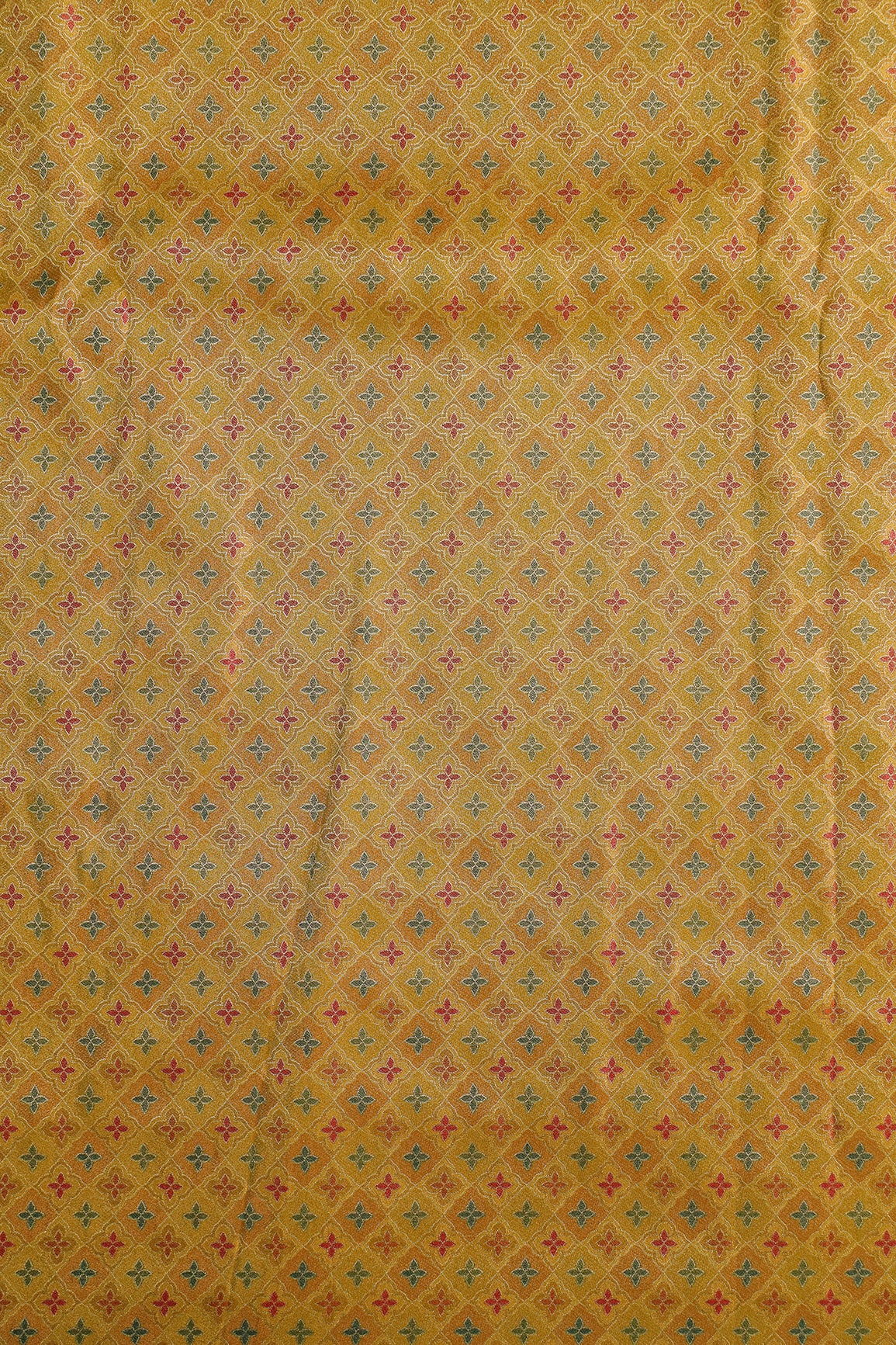 Positional Print On Golden Lemon Viscose kanjivaram Silk Jacquard Fabric