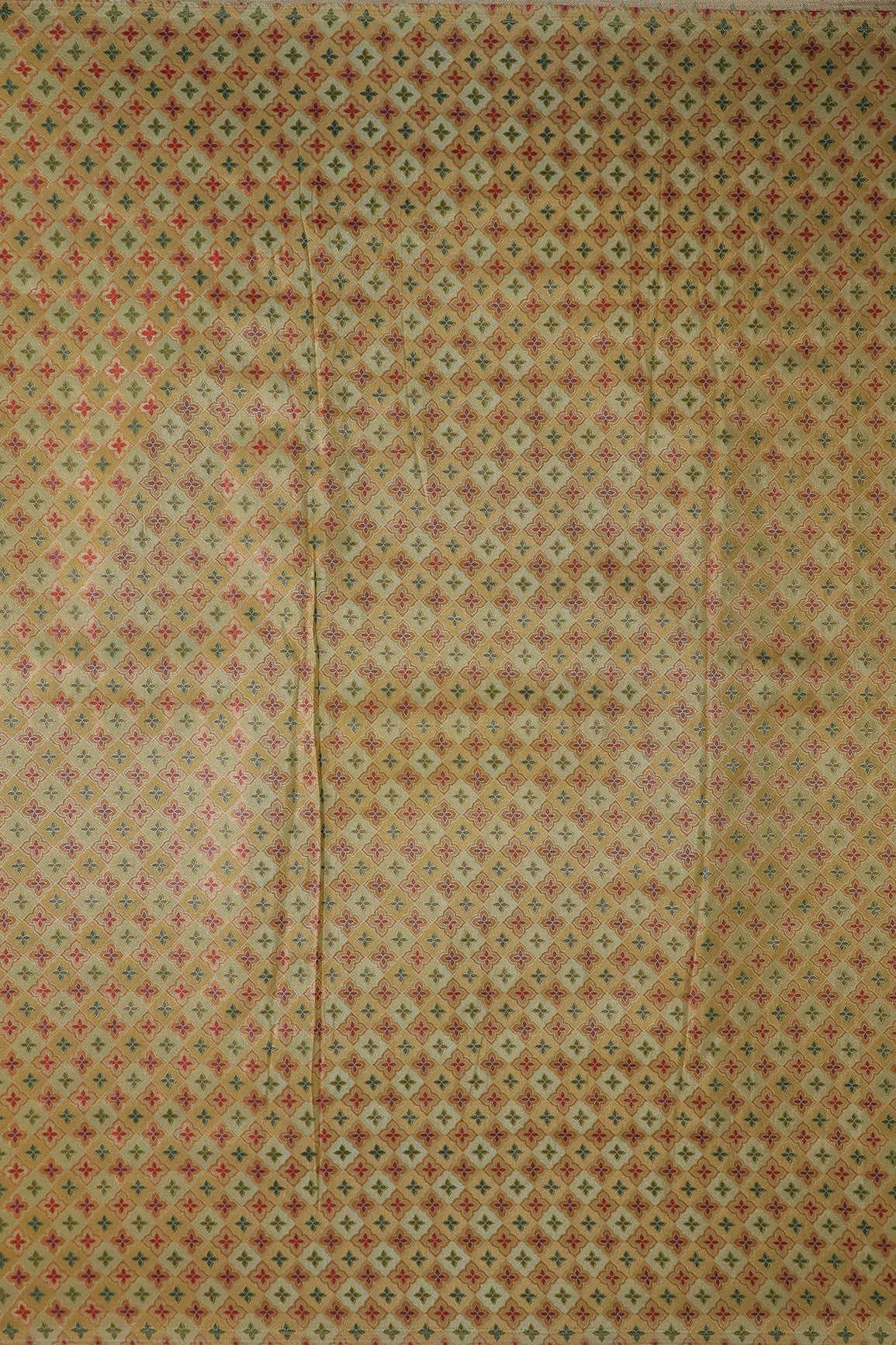 Positional Print On Beige Viscose kanjivaram Silk Jacquard Fabric