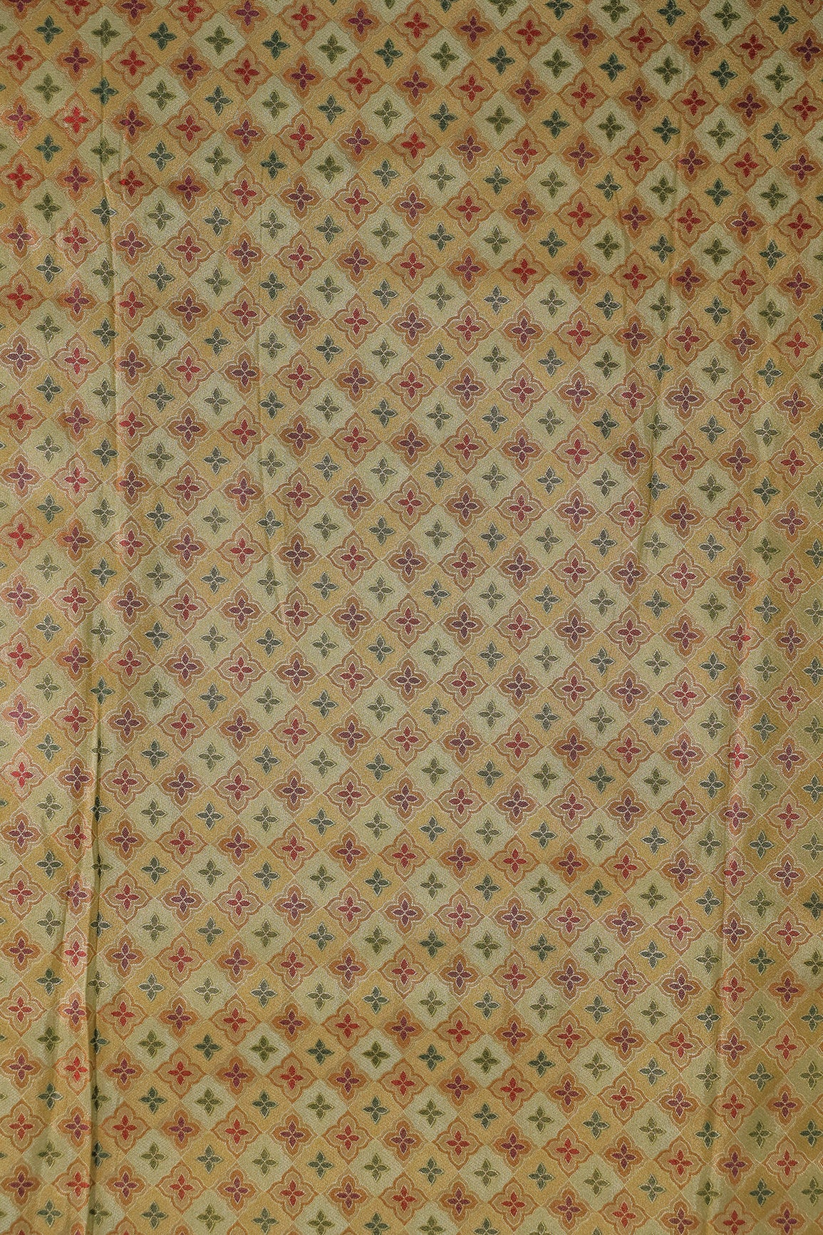 Positional Print On Beige Viscose kanjivaram Silk Jacquard Fabric