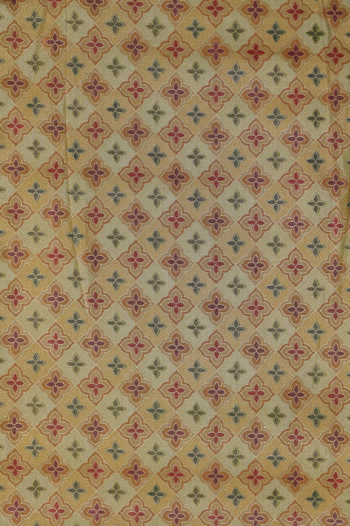 Positional Print On Beige Viscose kanjivaram Silk Jacquard Fabric