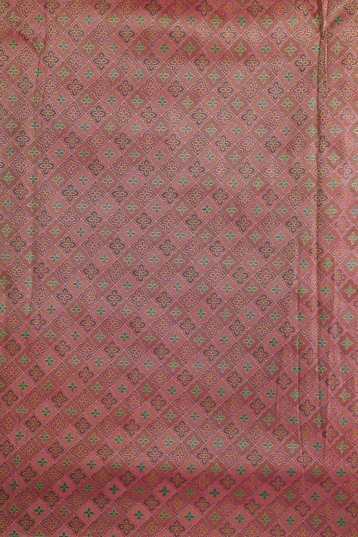 Positional Print On Red And Pink Viscose kanjivaram Silk Jacquard Fabric