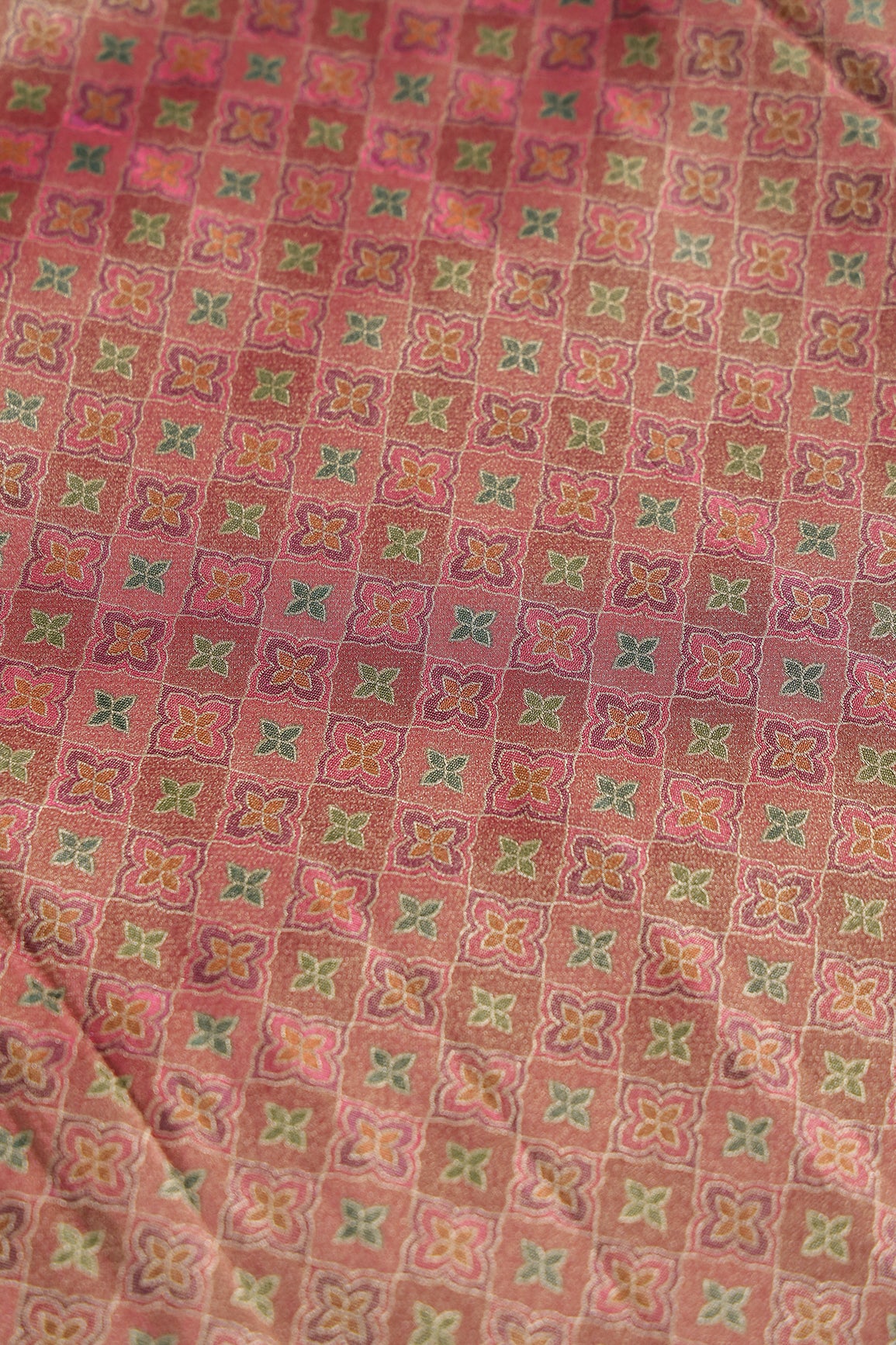 Positional Print On Red And Pink Viscose kanjivaram Silk Jacquard Fabric