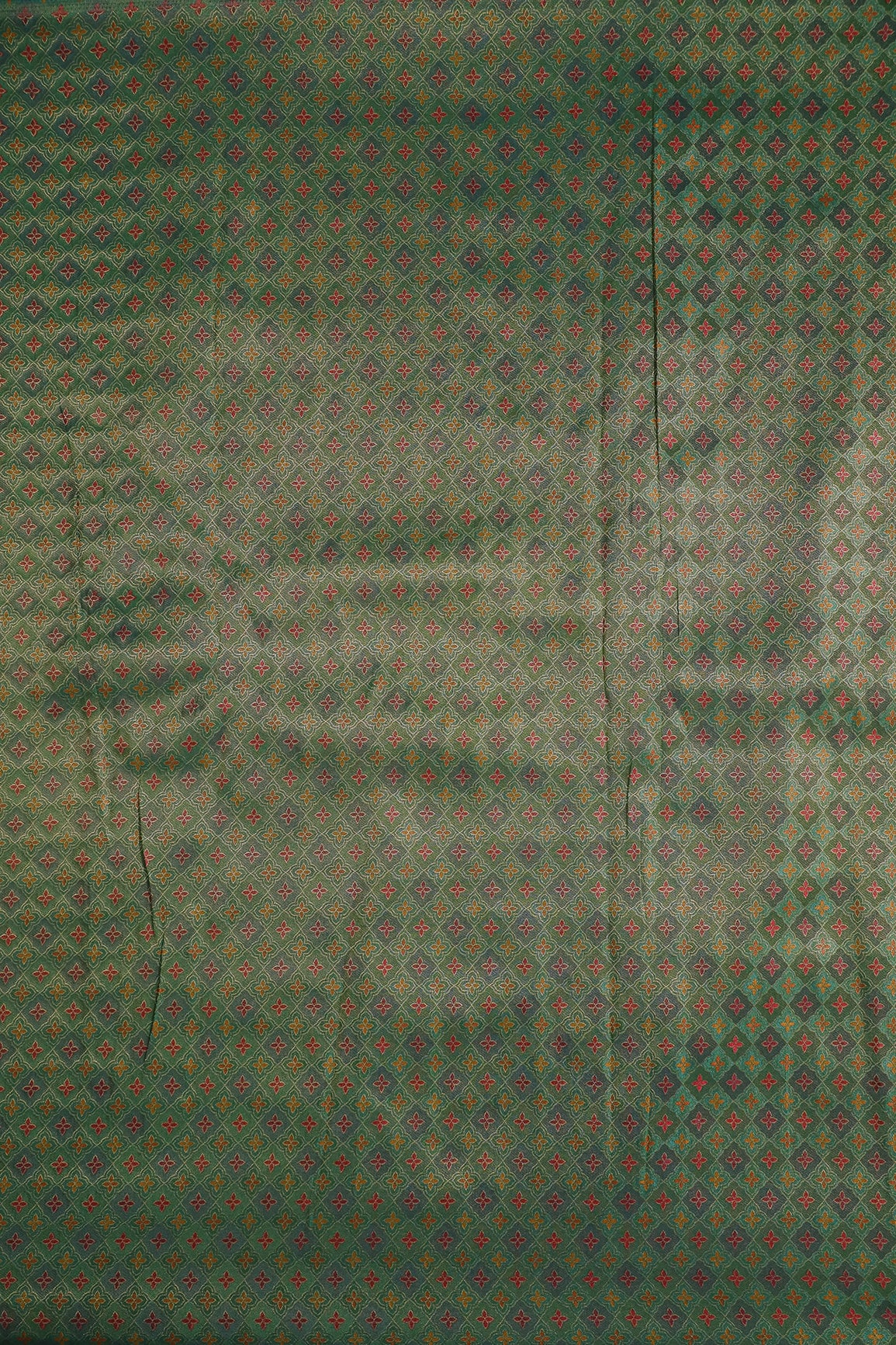 Positional Print On Green Viscose kanjivaram Silk Jacquard Fabric