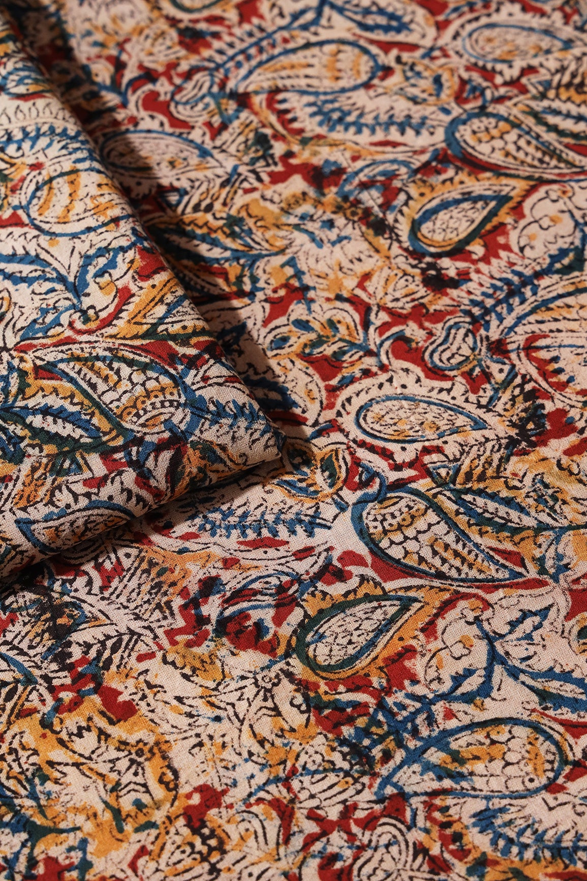 Maroon And Beige Floral Pattern Handblock Kalamkari Organic Cotton Fabric