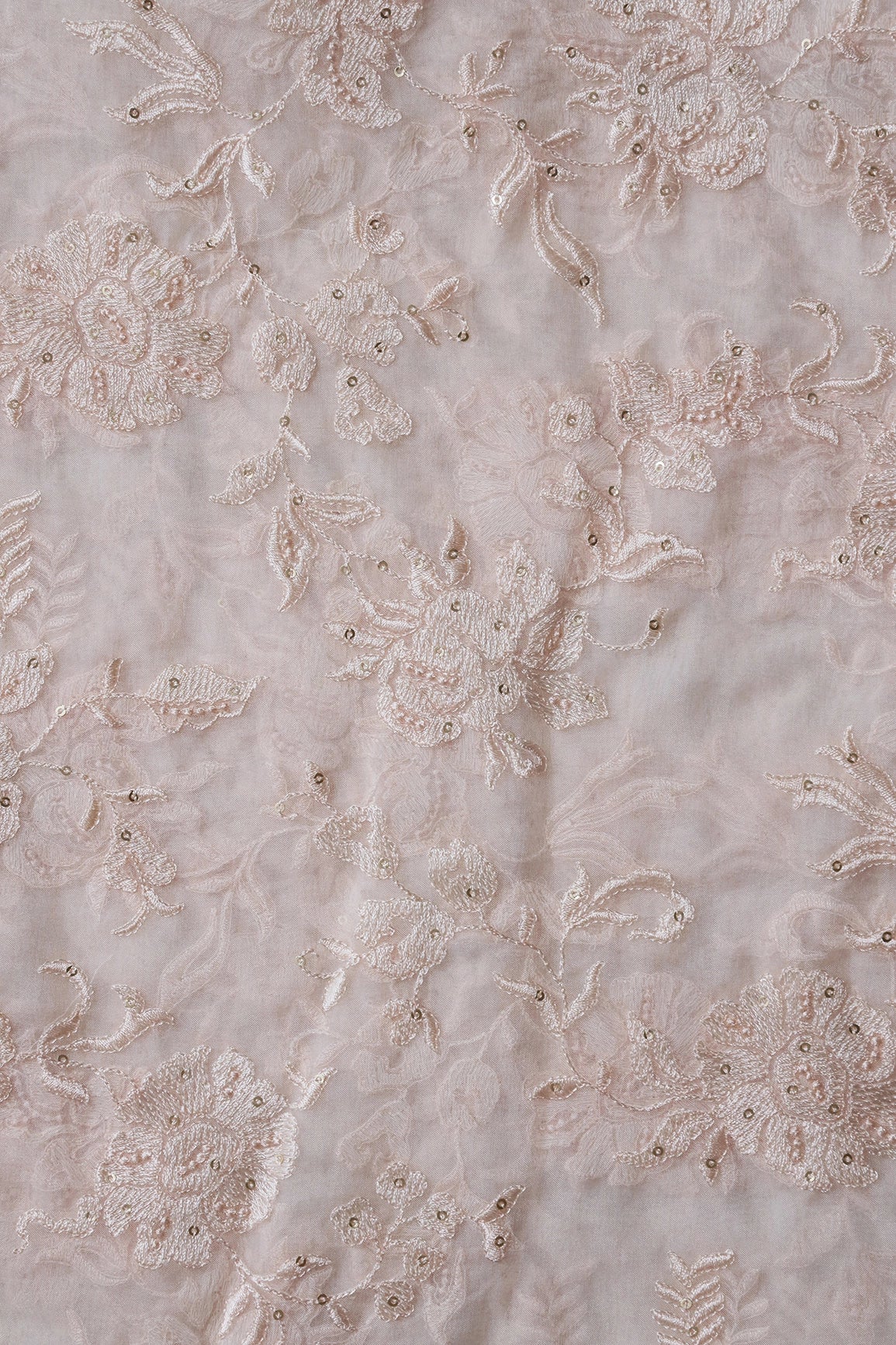 Beautiful White Thread With Sequins Floral Embroidery Work On White Organza Fabric